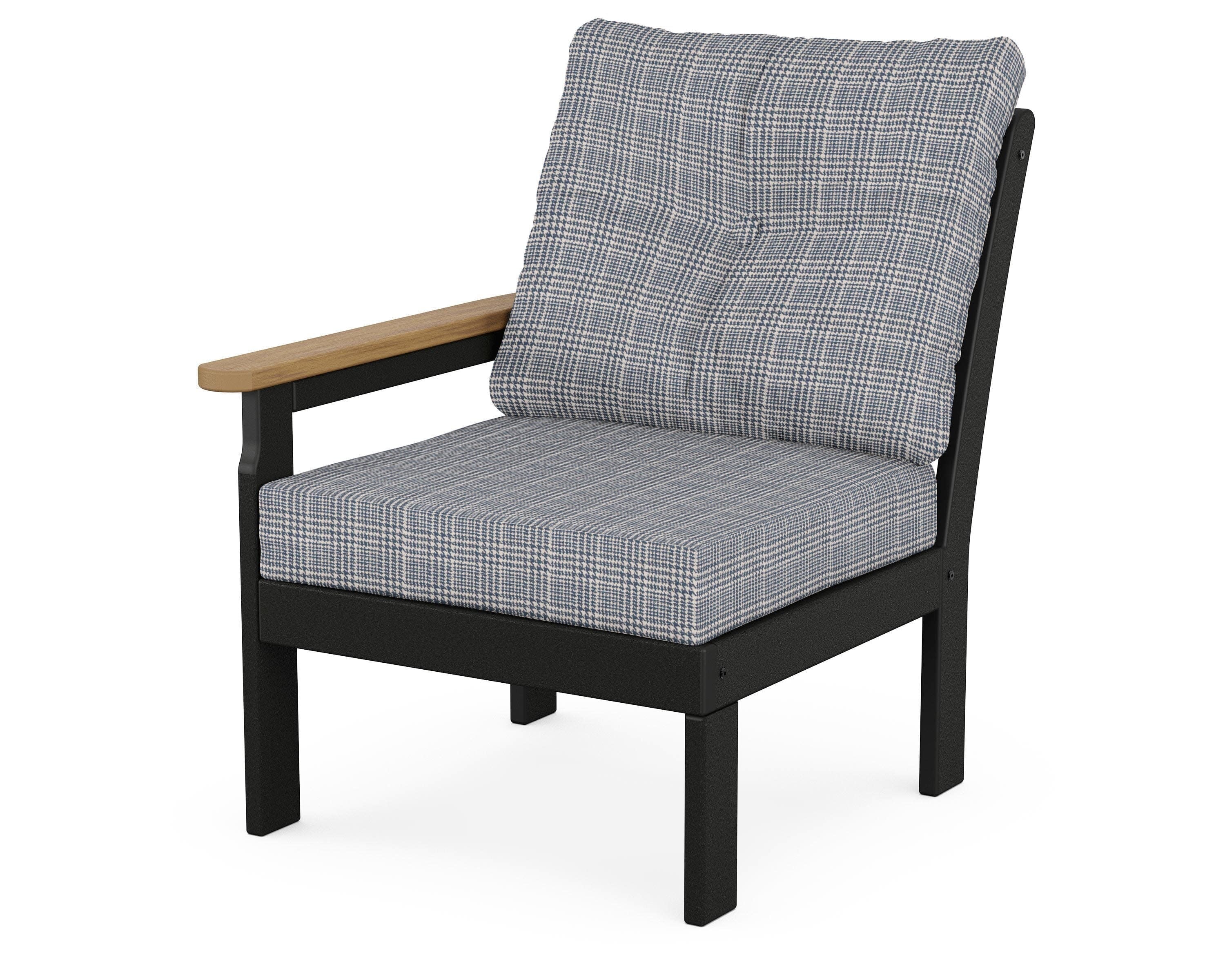 Vineyard Modular Left Arm Chair in Black / Natural / Houndstooth Sky Blue