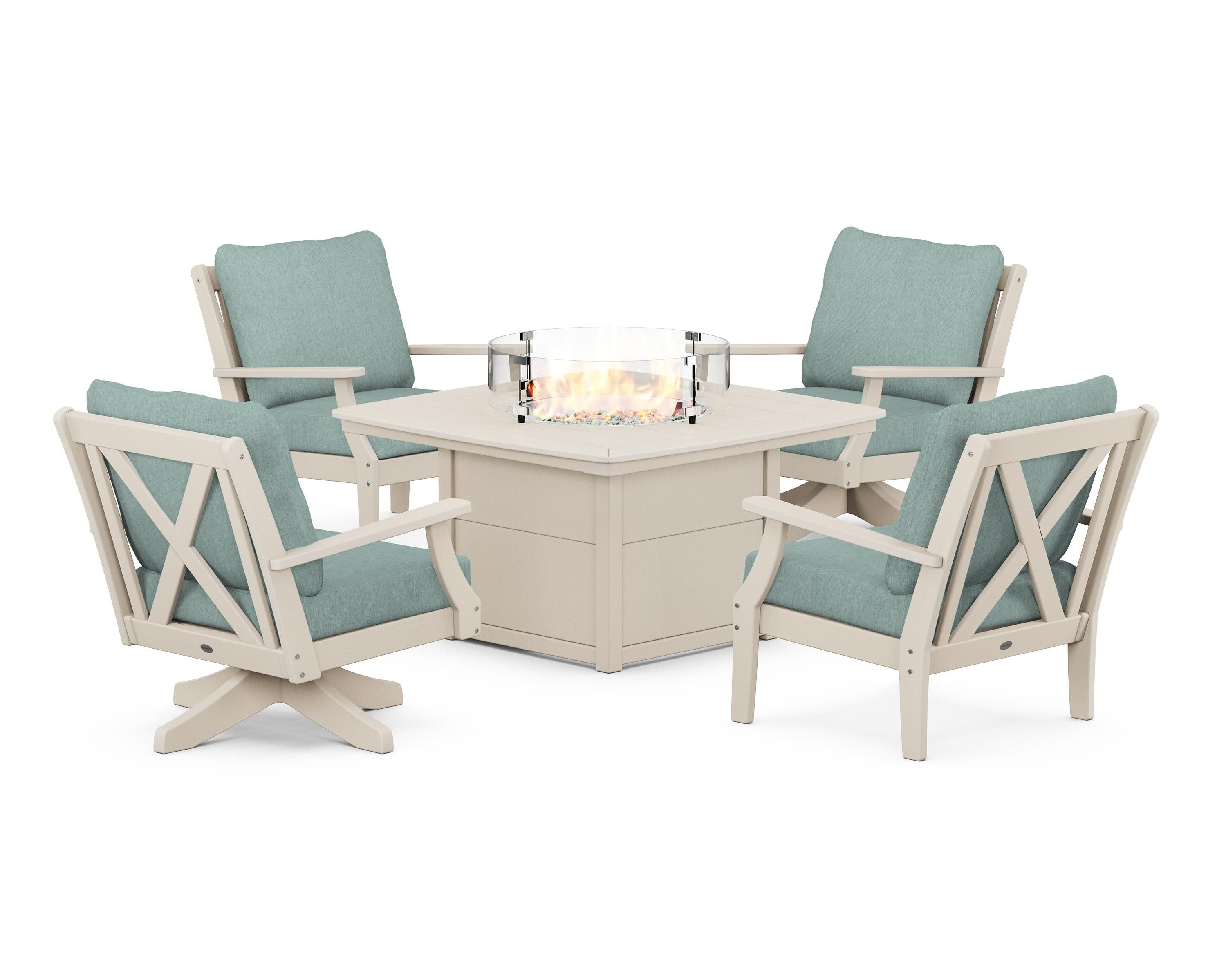 Braxton 5-Piece Deep Seating Set with Fire Table in Sand / Glacier Spa