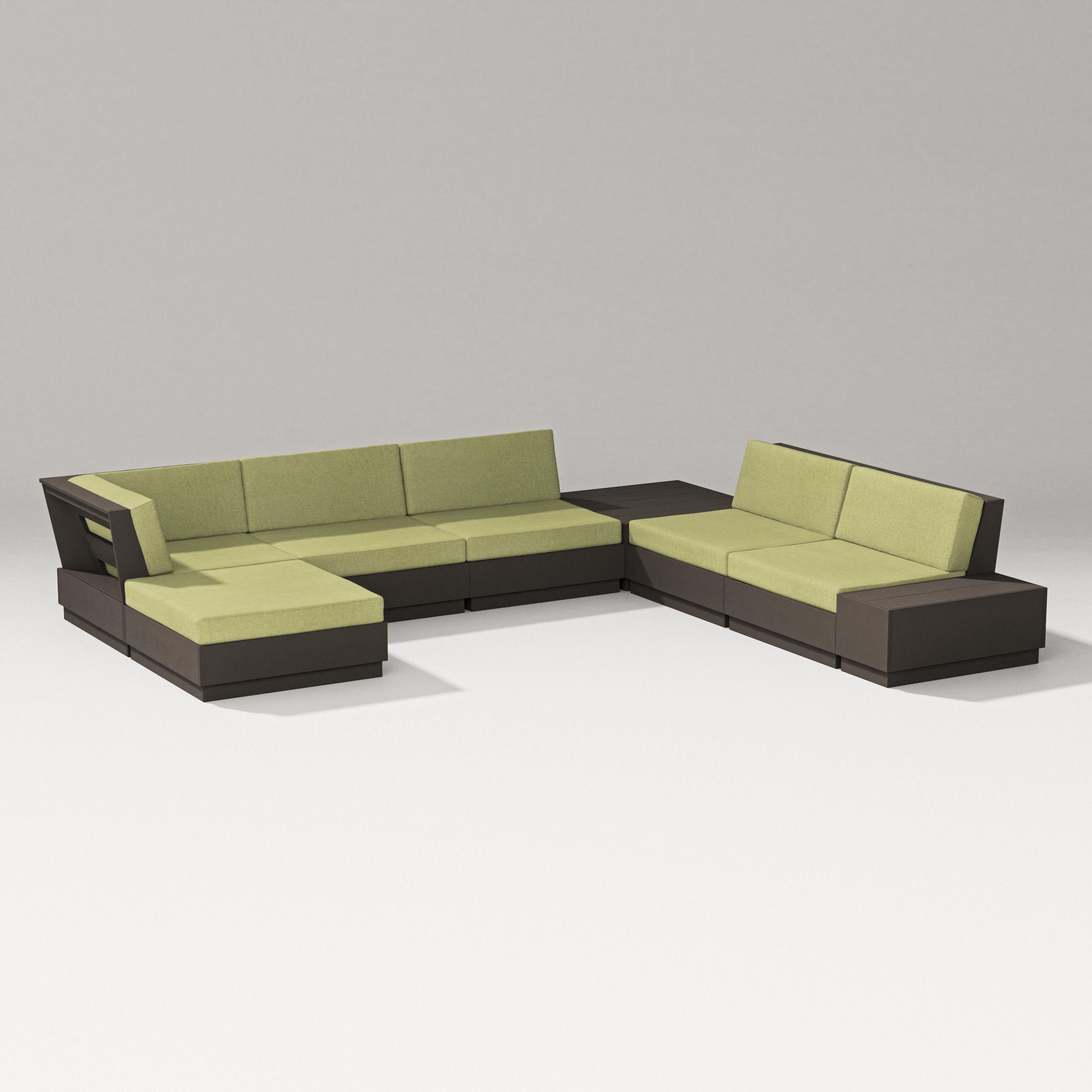 Elevate 8-Piece Corner Sectional in Vintage Coffee / Chartreuse Boucle