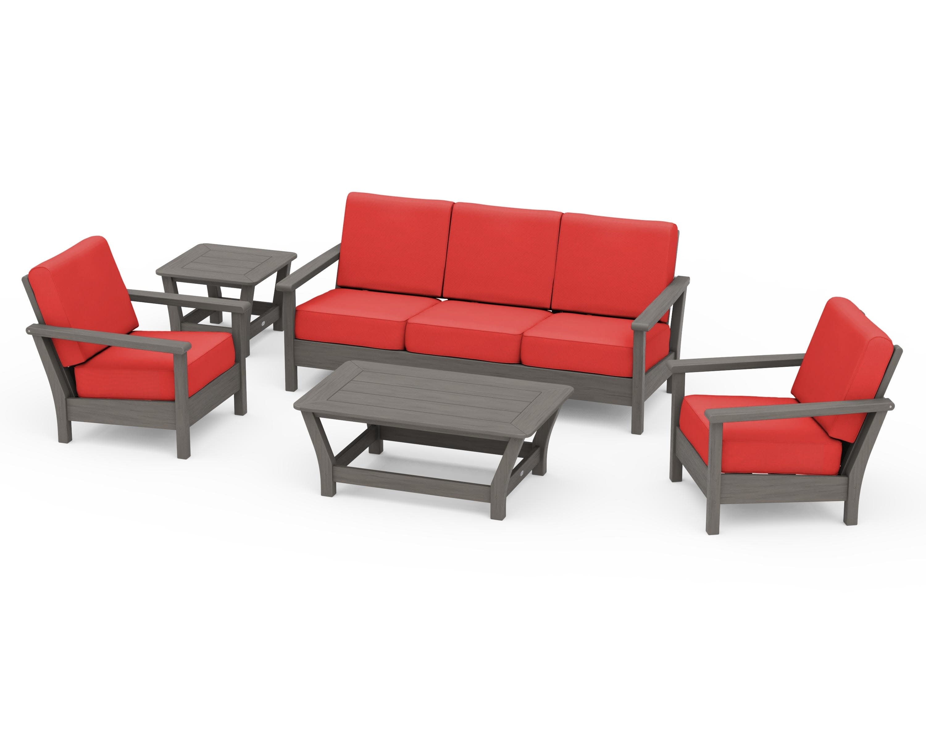 Harbour 5-Piece Deep Seating Set in Driftwood / Crimson Linen
