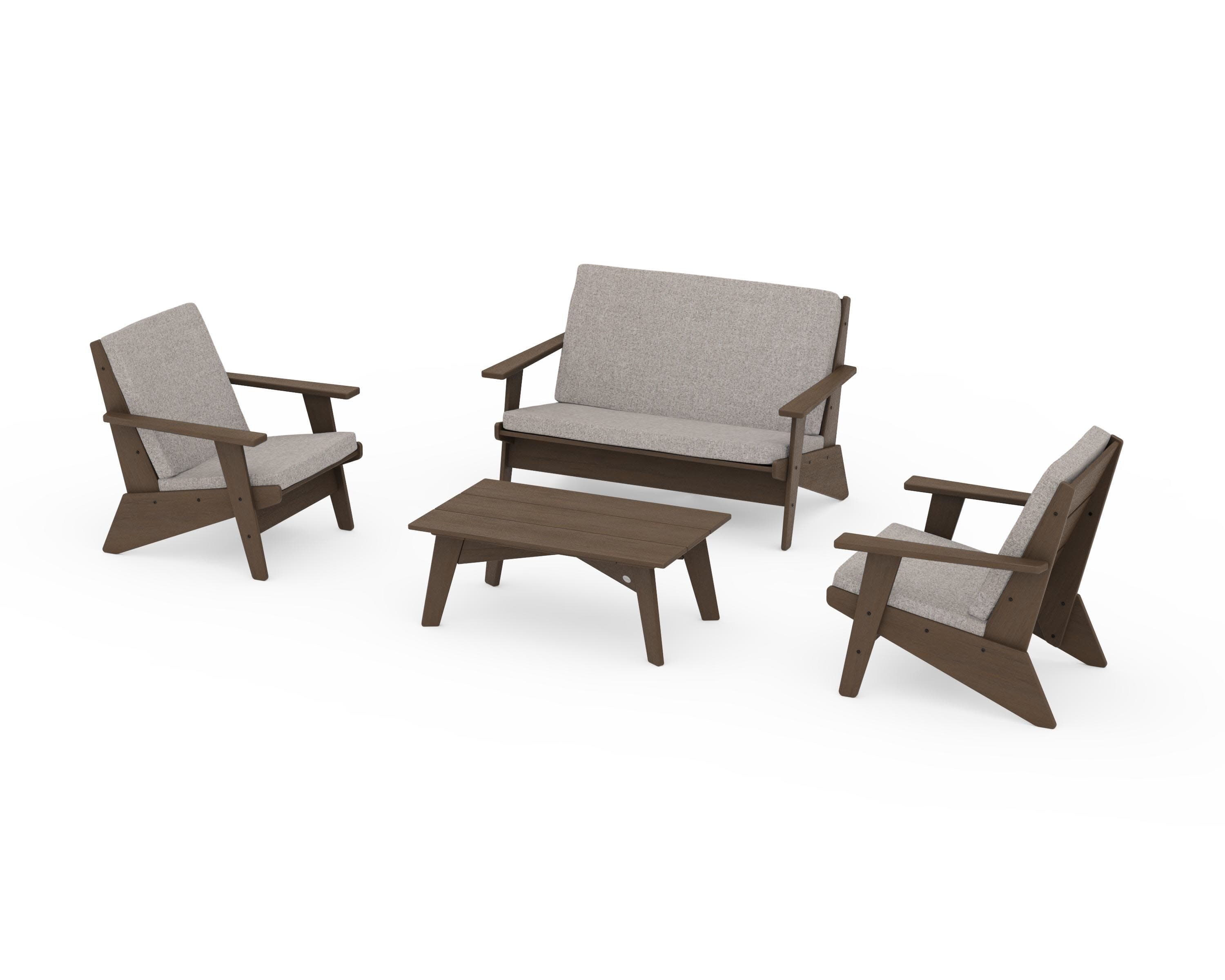 Riviera Modern Lounge 4-Piece Set in Kona / Weathered Tweed