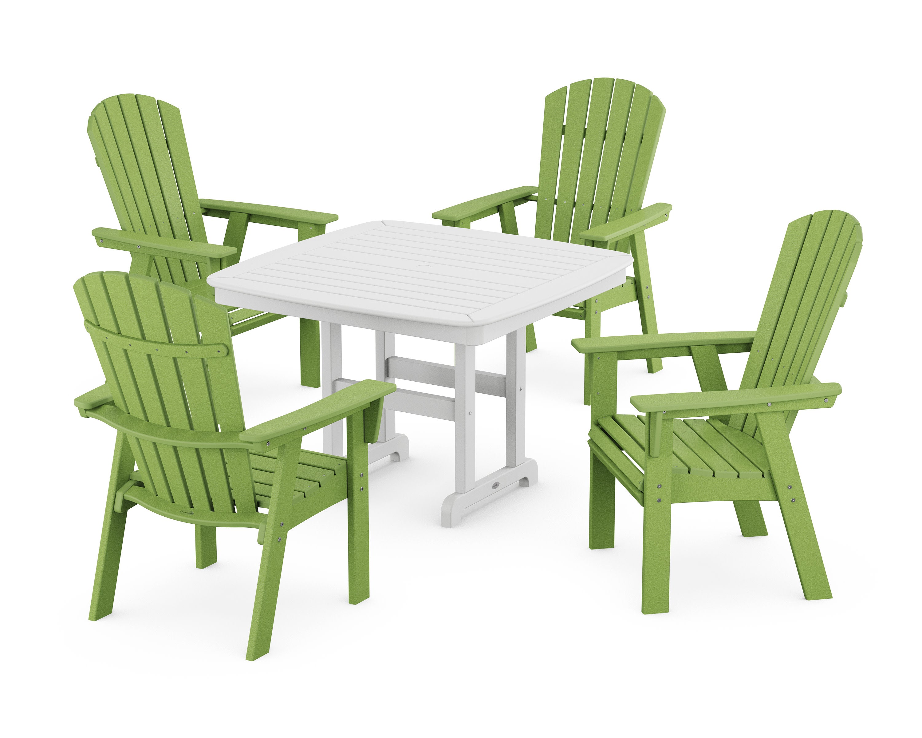 Nautical Curveback Adirondack 5-Piece Dining Set in Lime / White