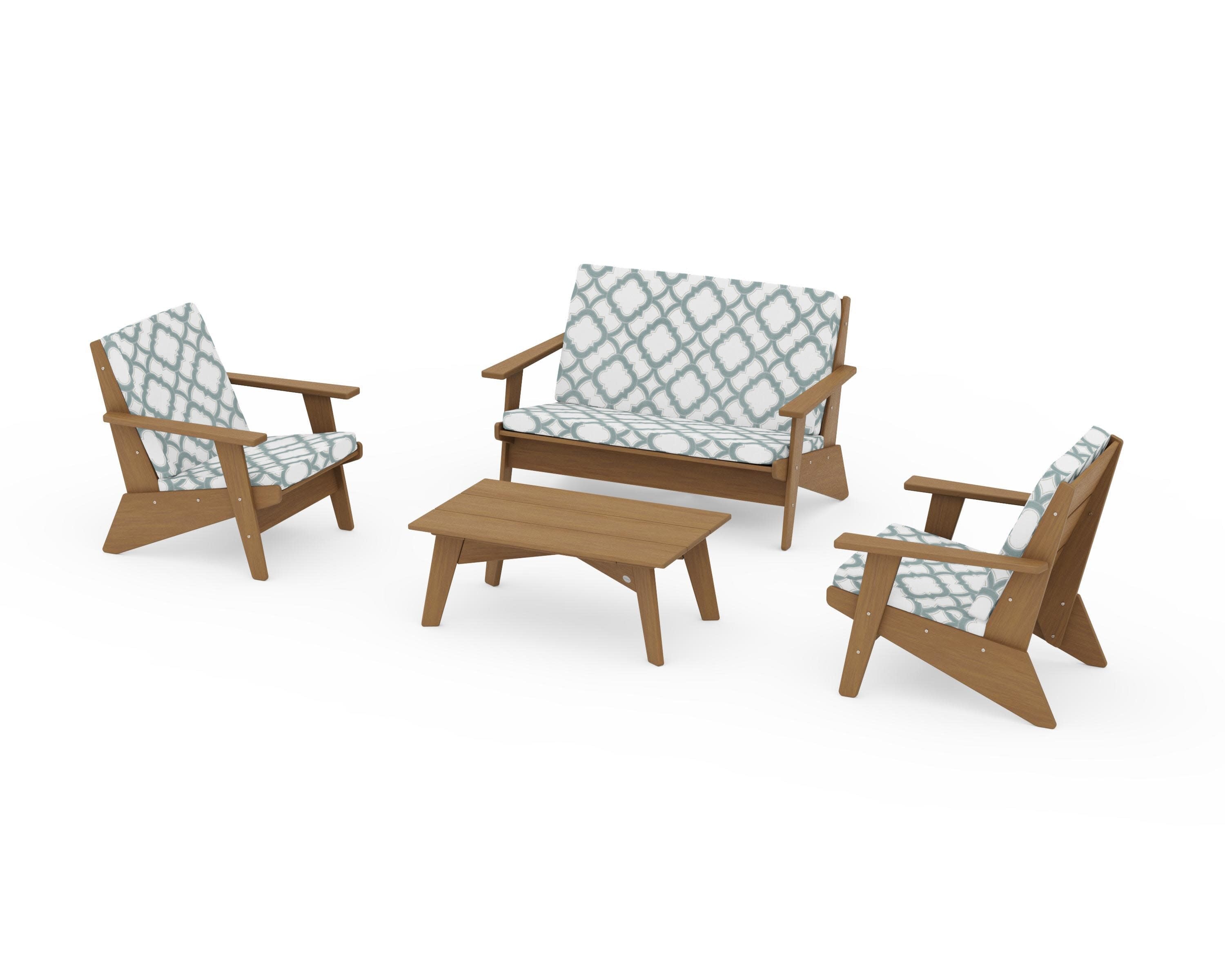 Riviera Modern Lounge 4-Piece Set in Natural / Trellis Glacier Spa