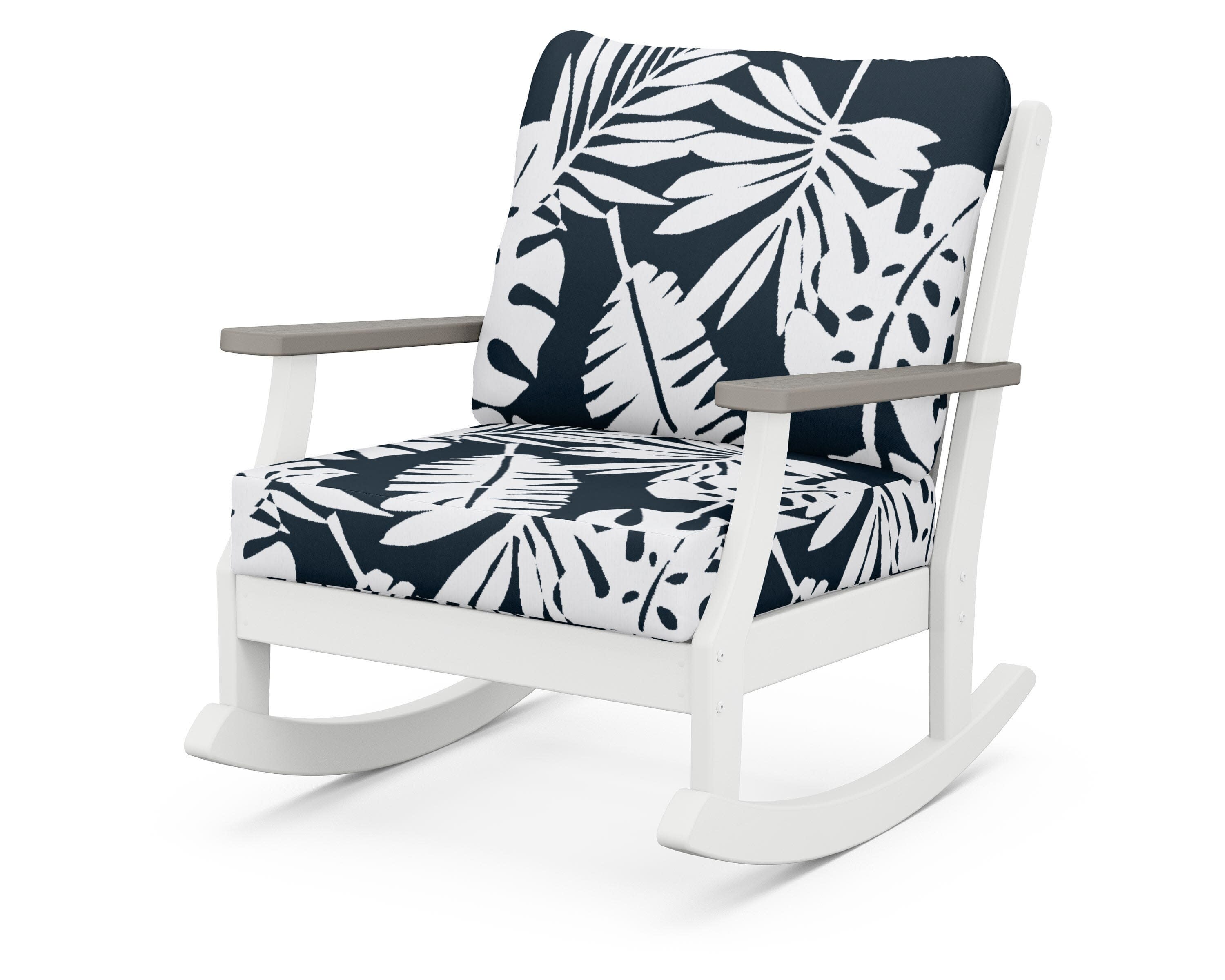Braxton Deep Seating Rocking Chair in White / Driftwood / Leaf Marine Indigo