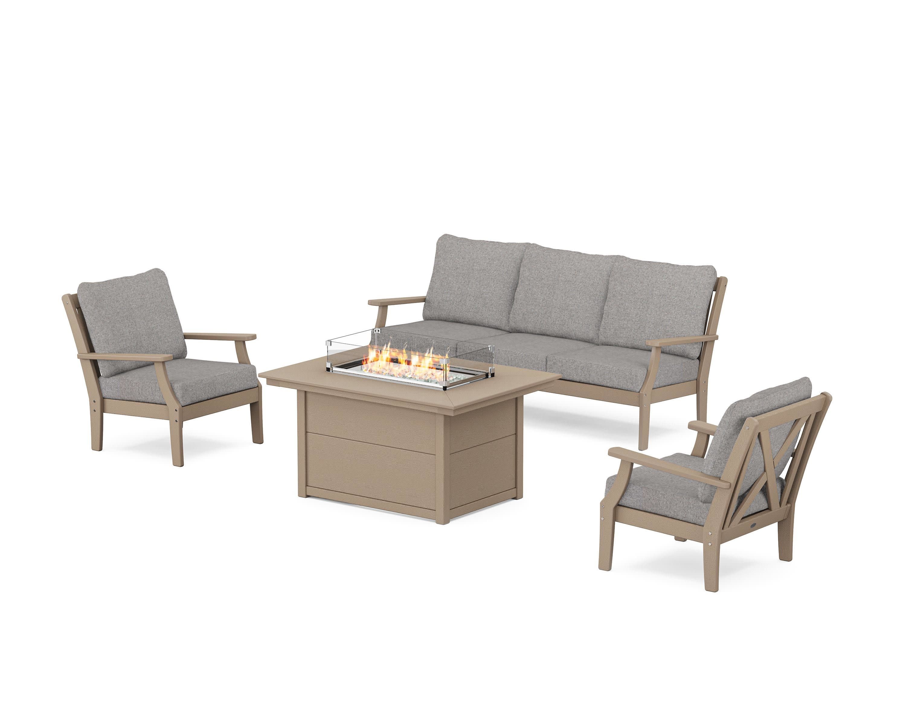Braxton Deep Seating Fire Pit Table Set in Vintage Sahara / Grey Mist