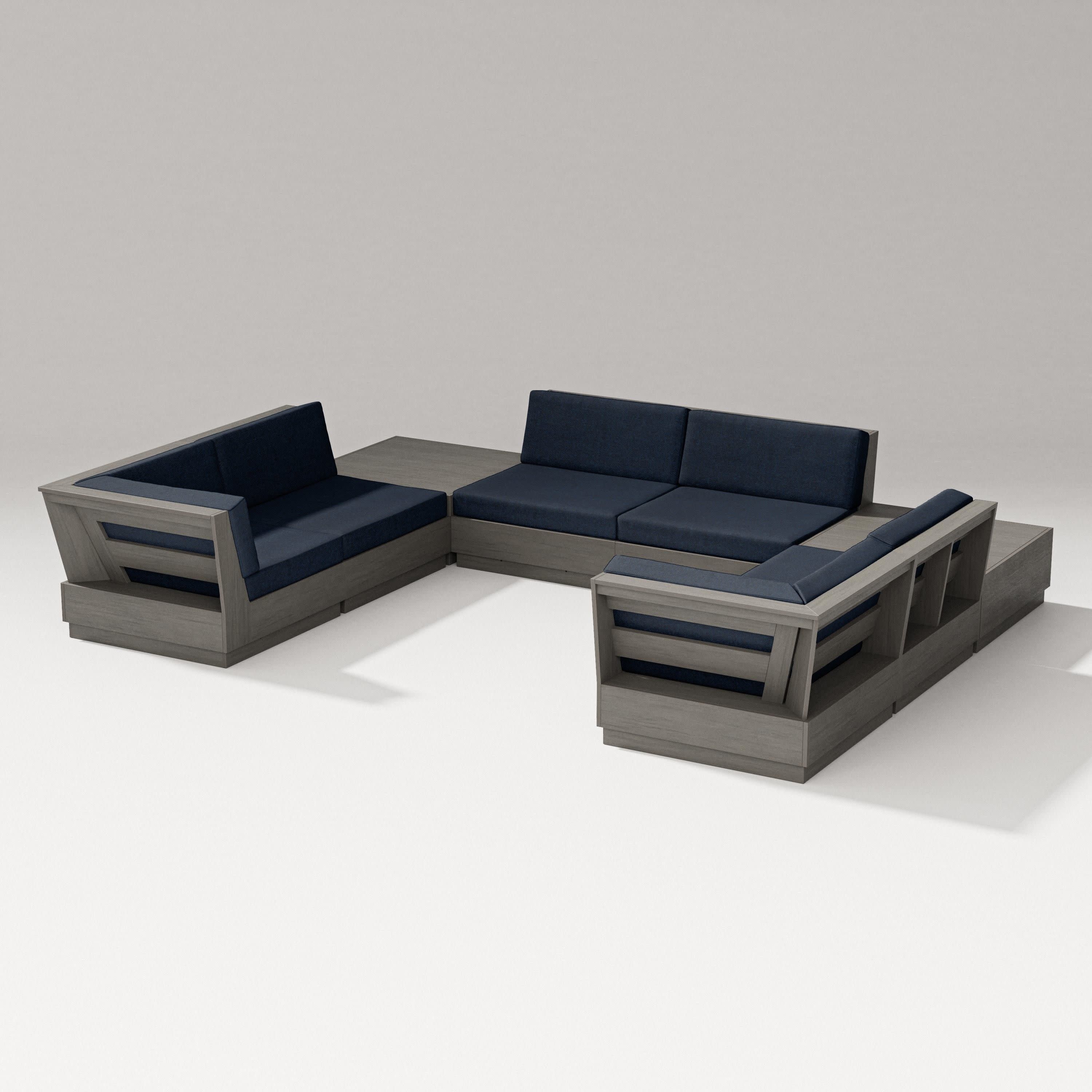 Elevate 8-Piece U-Shaped Sectional in Driftwood / Marine Indigo