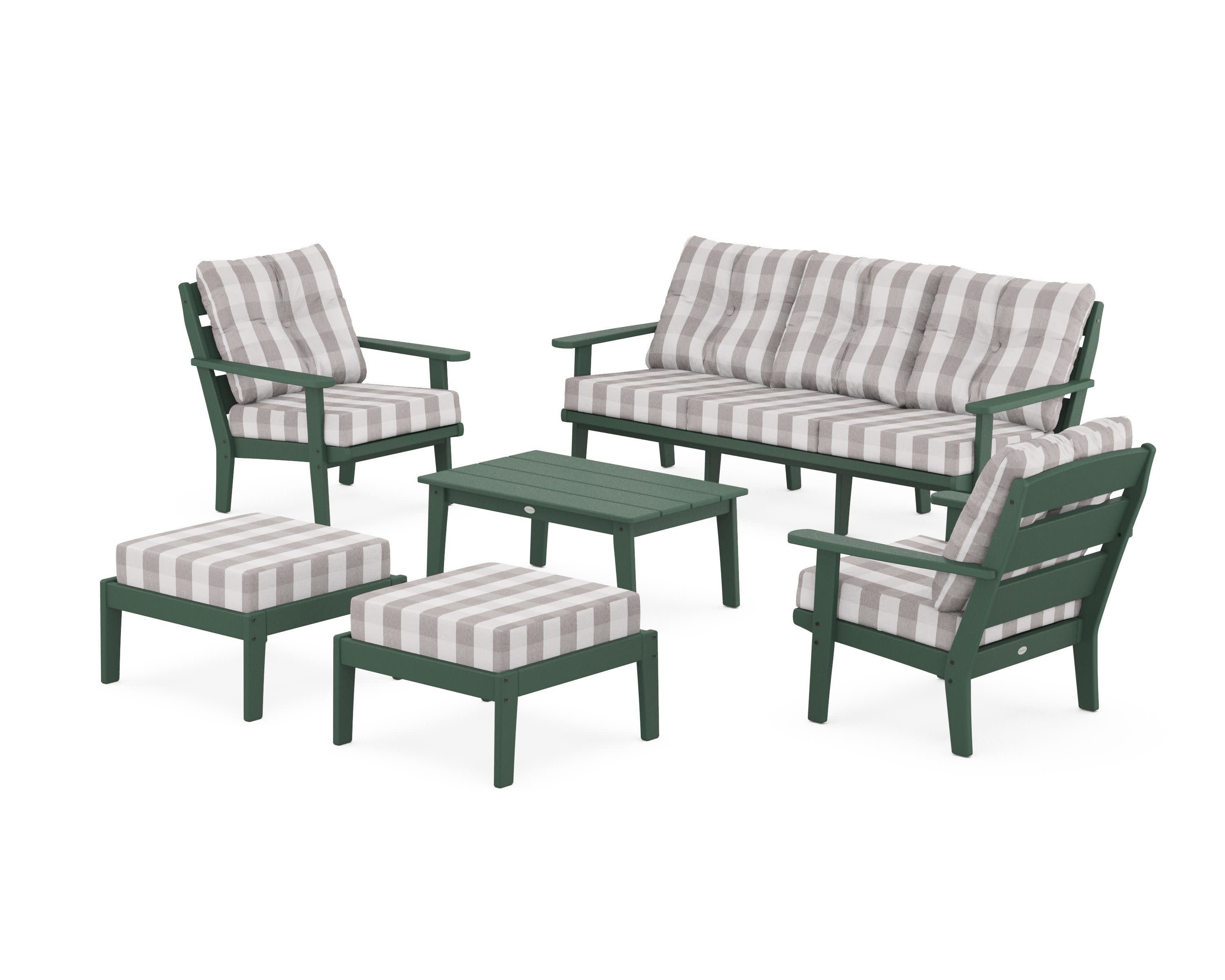 Lakeside 6-Piece Lounge Sofa Set in Green / Buffalo Plaid Grey Mist