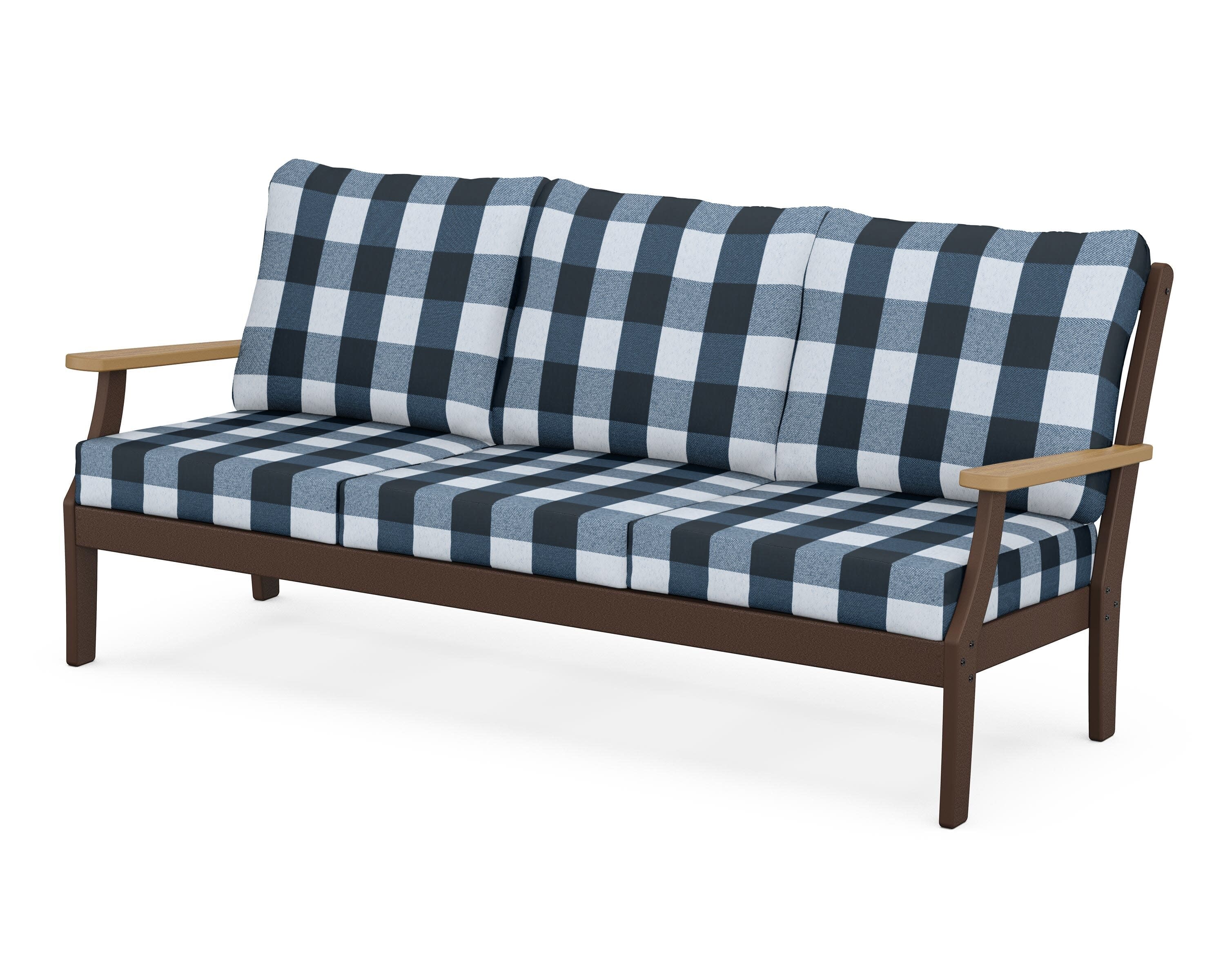 Braxton Deep Seating Sofa in Mahogany / Natural / Buffalo Plaid Marine Indigo