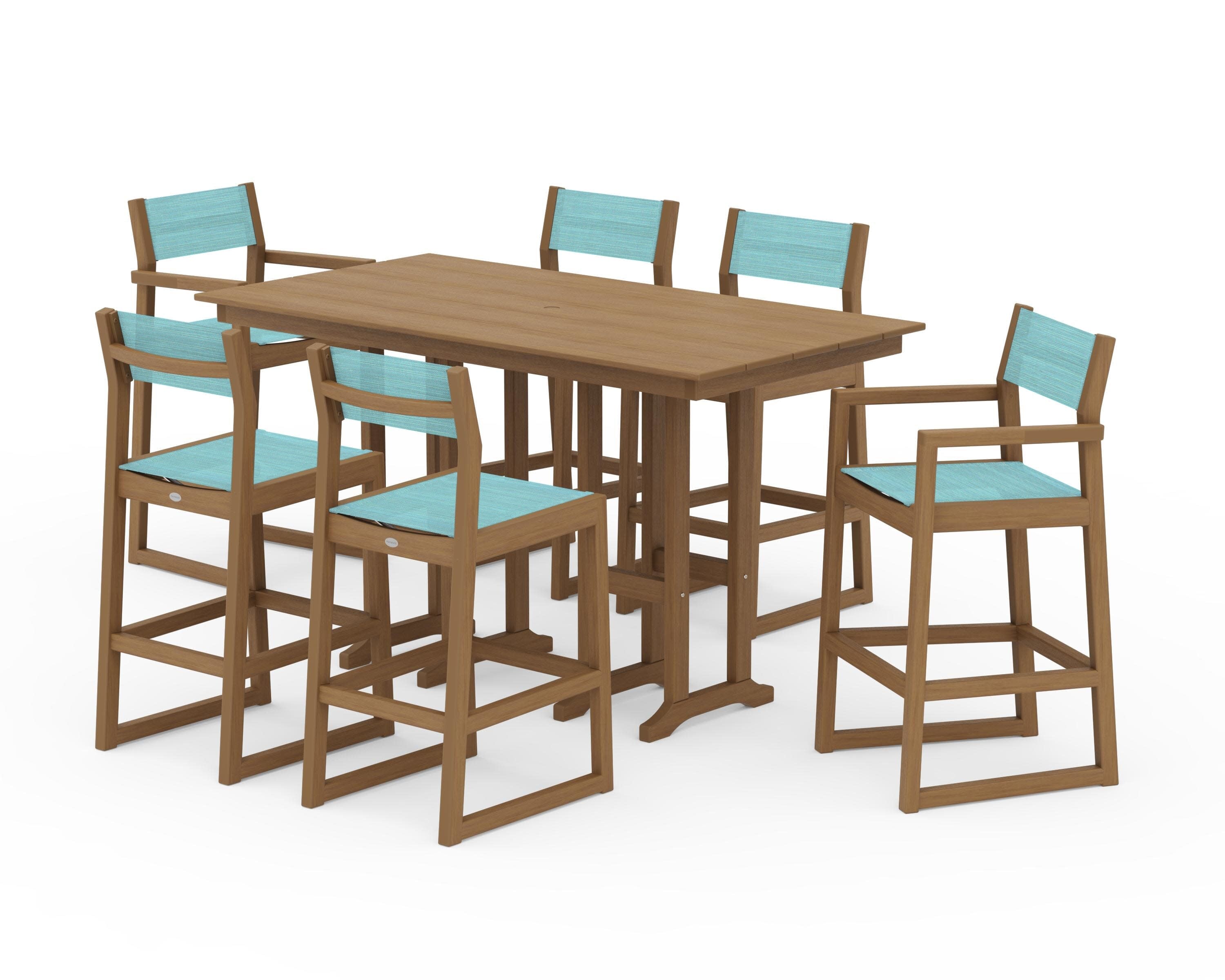 EDGE Sling 7-Piece Farmhouse Bar Set in Natural / Dupioni Aquamarine Sling