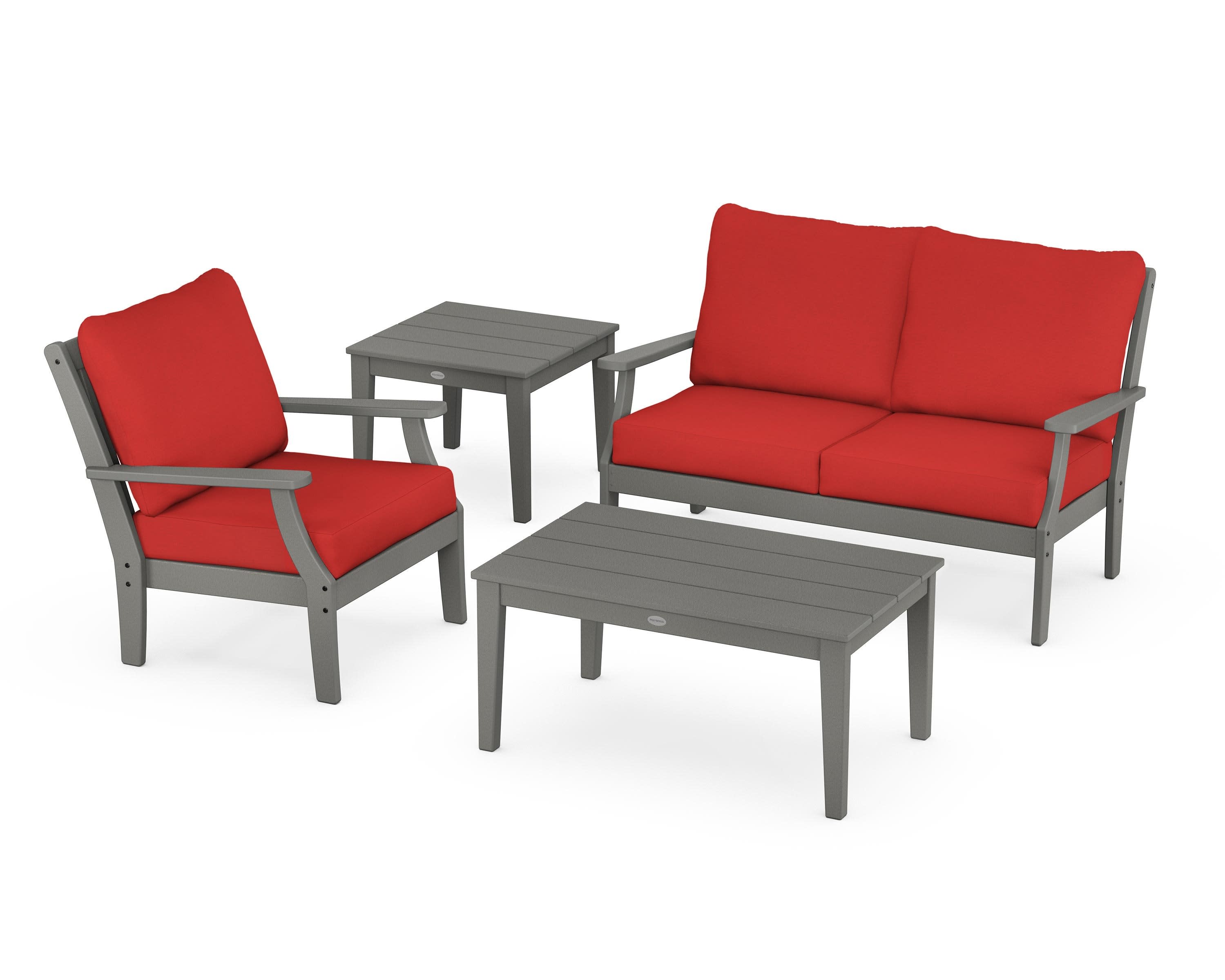 Braxton 4-Piece Deep Seating Set in Slate Grey / Crimson Linen