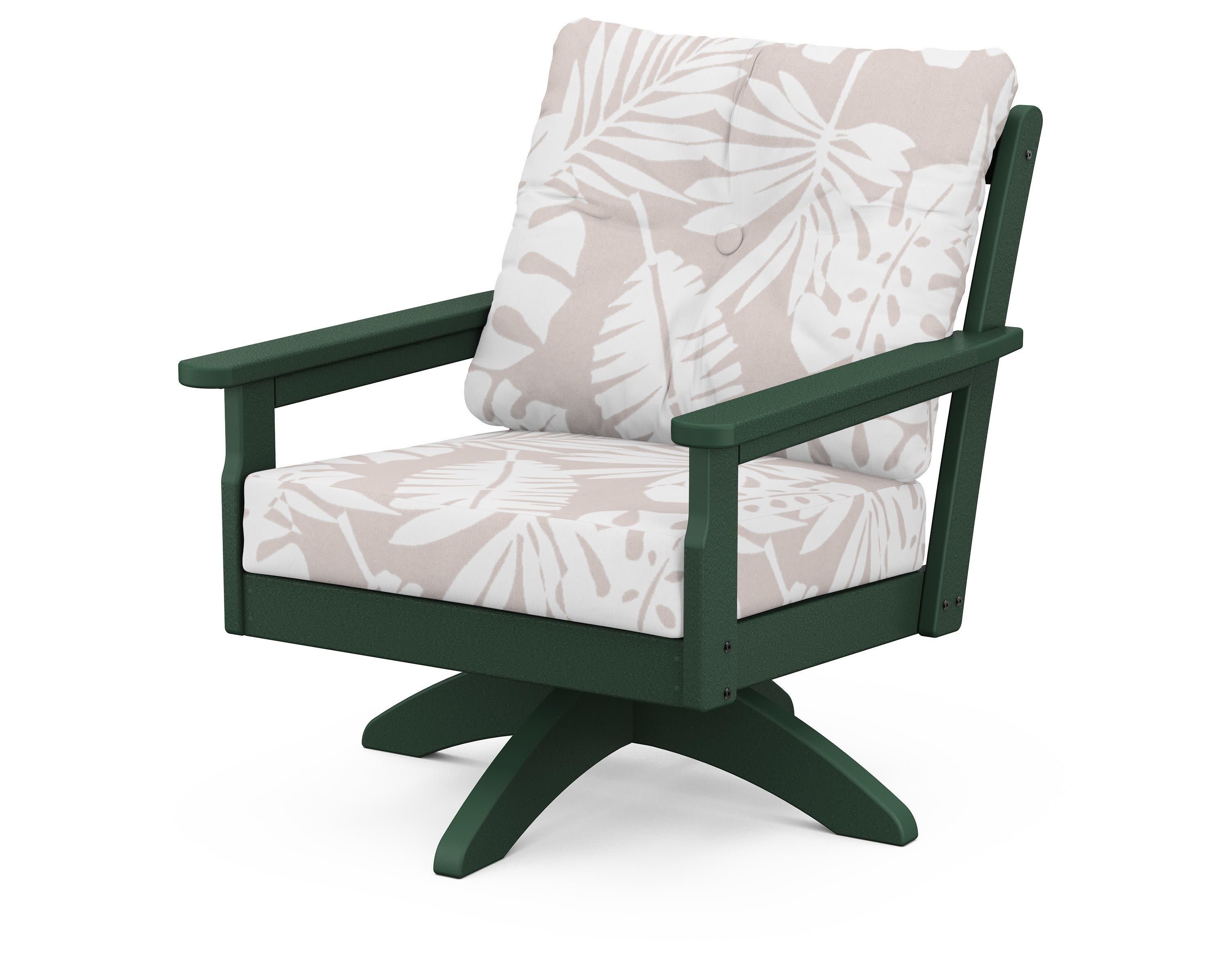 Vineyard Deep Seating Swivel Chair in Green / Leaf Dune Burlap