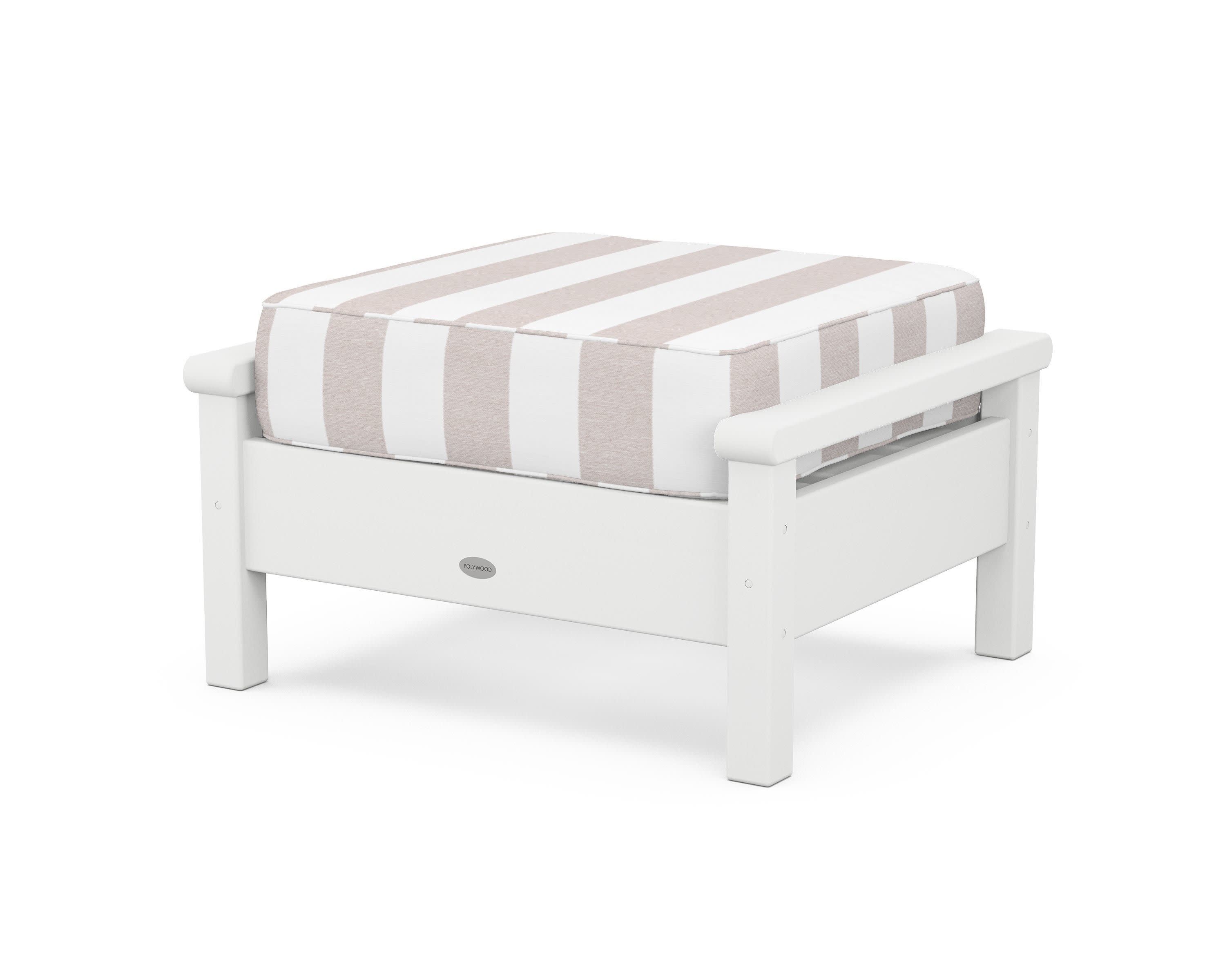 Harbour Deep Seating Ottoman in White / Cabana Stripe Dune Burlap
