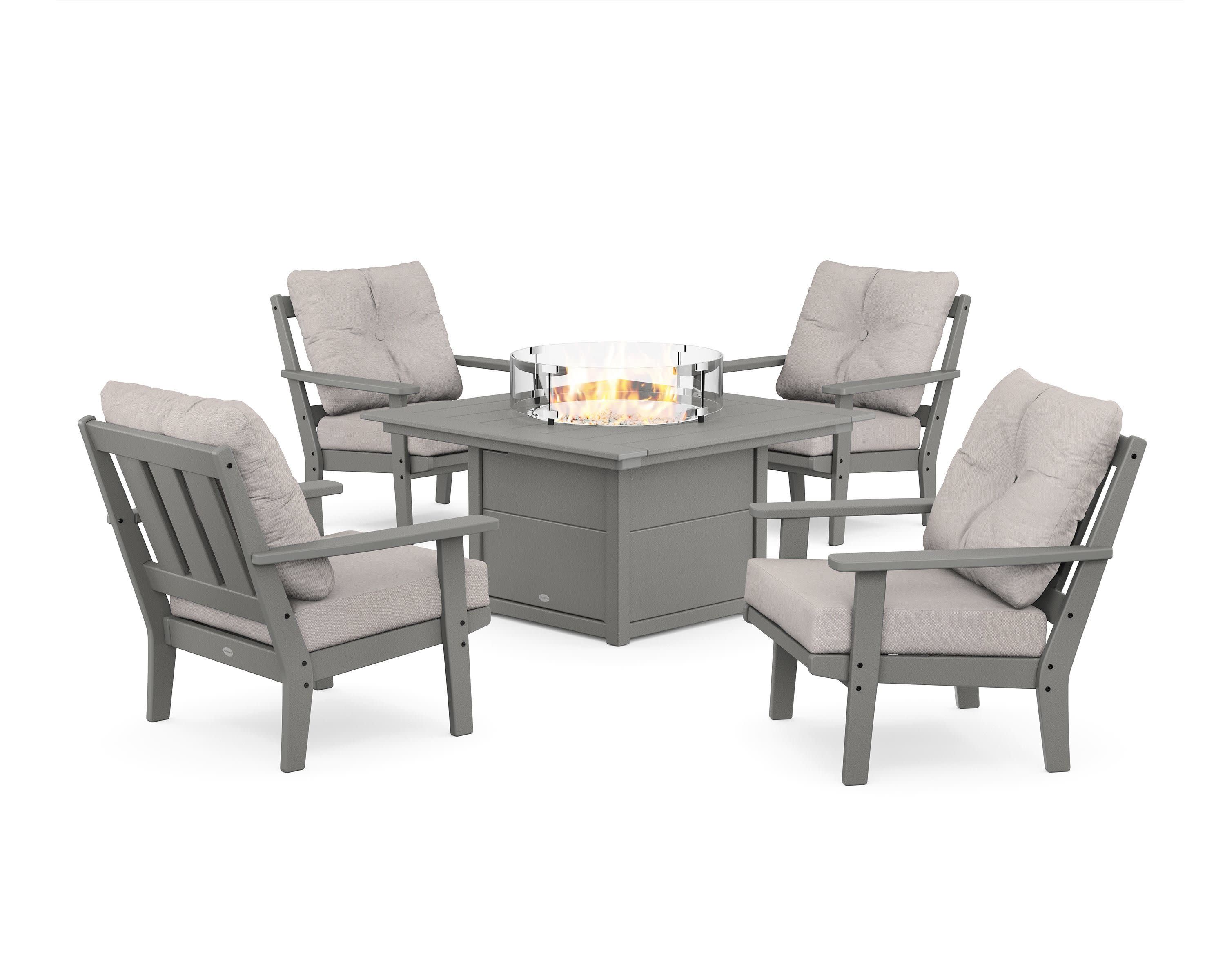 Oxford 5-Piece Deep Seating Set with Fire Pit Table in Slate Grey / Dune Burlap
