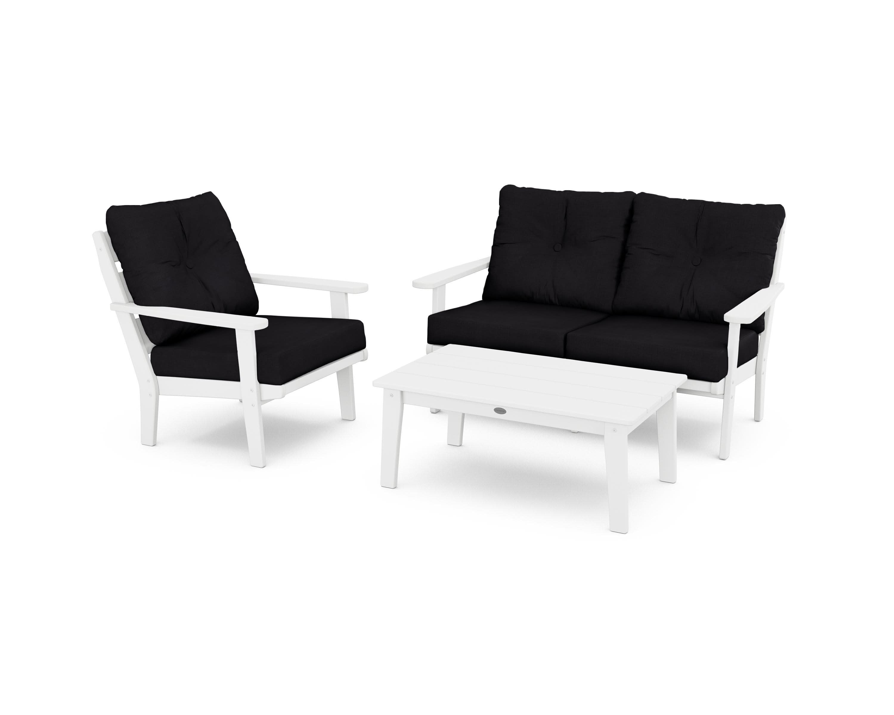 Lakeside 3-Piece Deep Seating Set in White / Midnight Linen