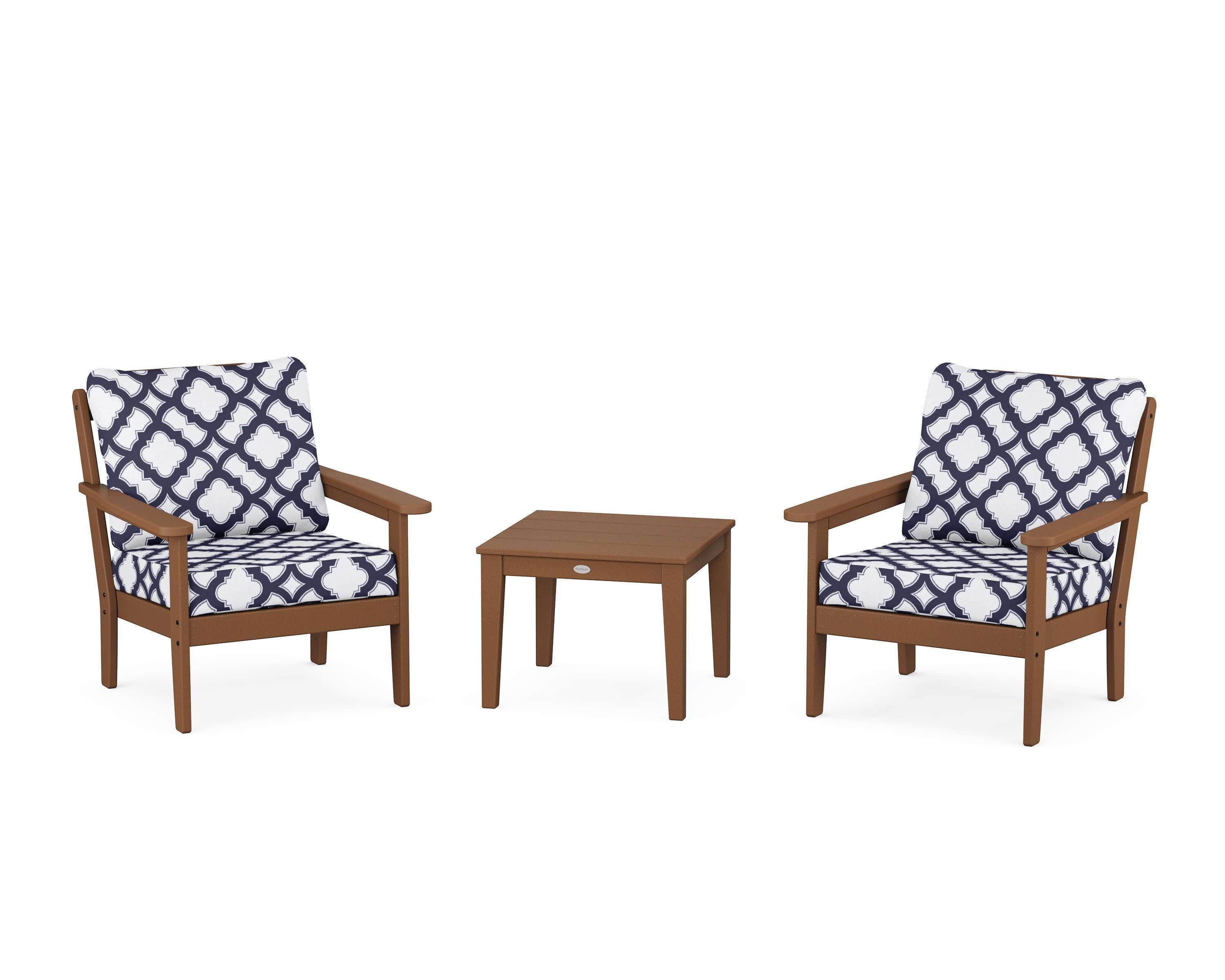 Cottage 3-Piece Deep Seating Set in Teak / Trellis Navy