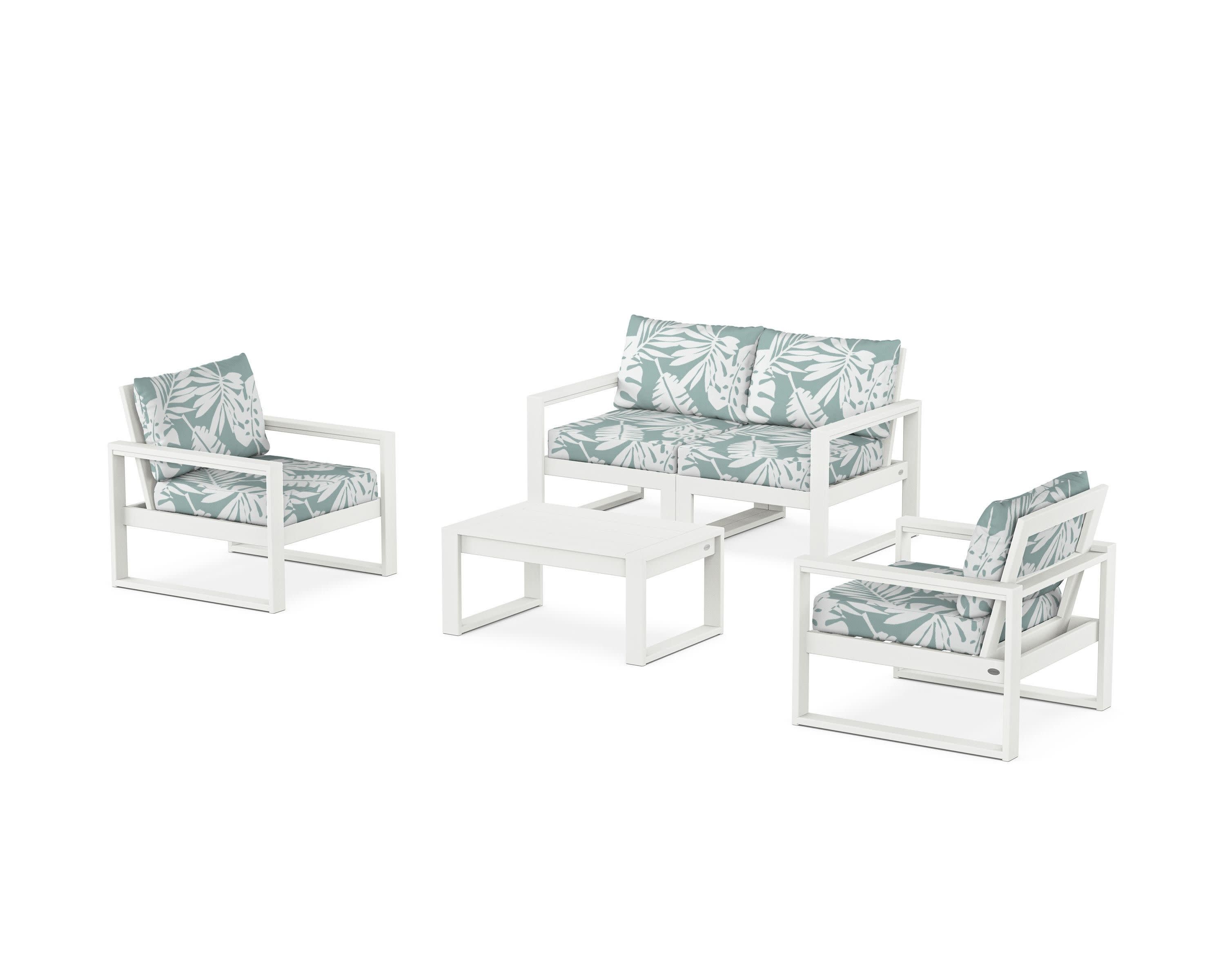 EDGE Sectional 4-Piece Deep Seating Set with Loveseat in Vintage White / Leaf Glacier Spa