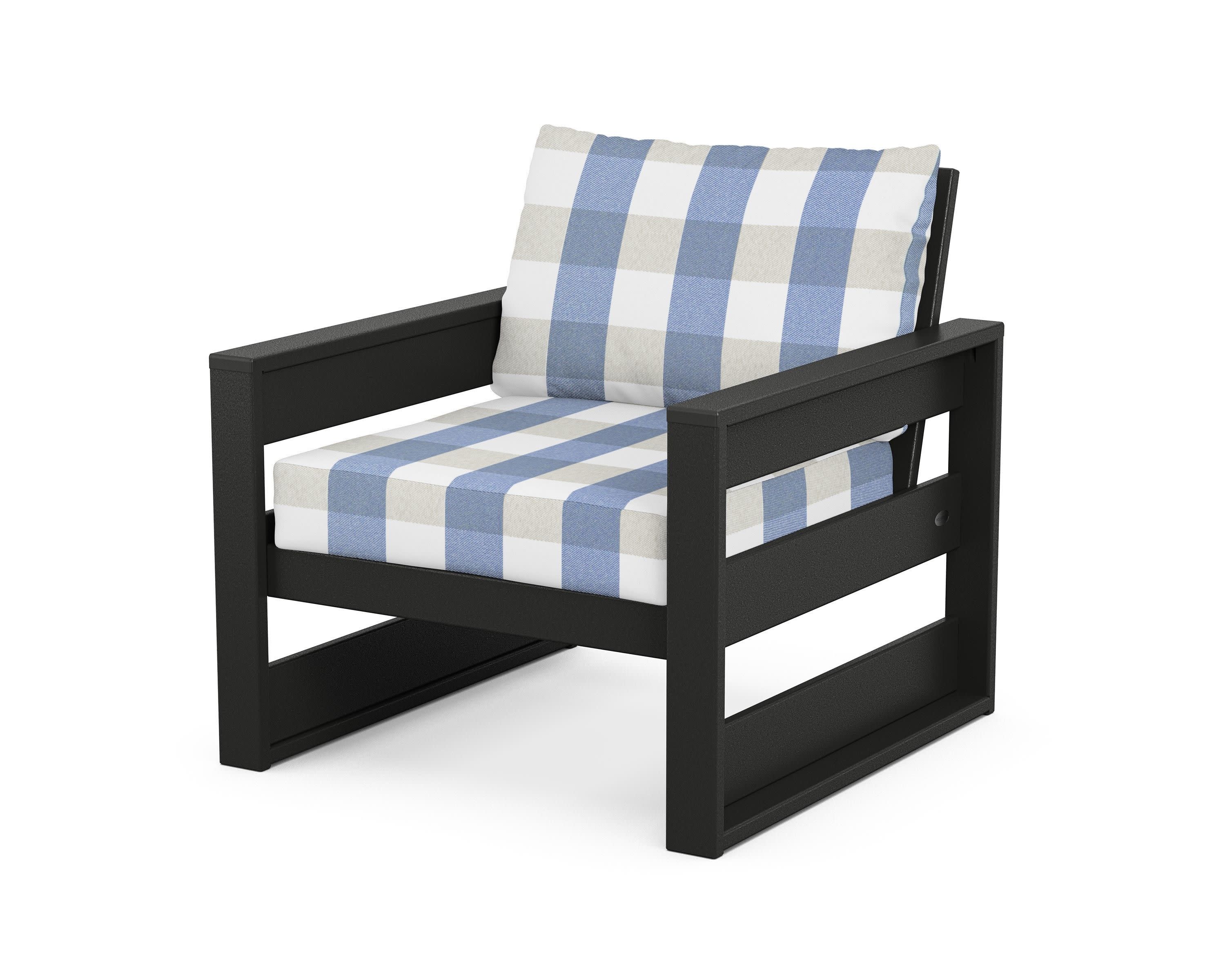 Westport Club Chair in Black / Buffalo Plaid Sky Blue