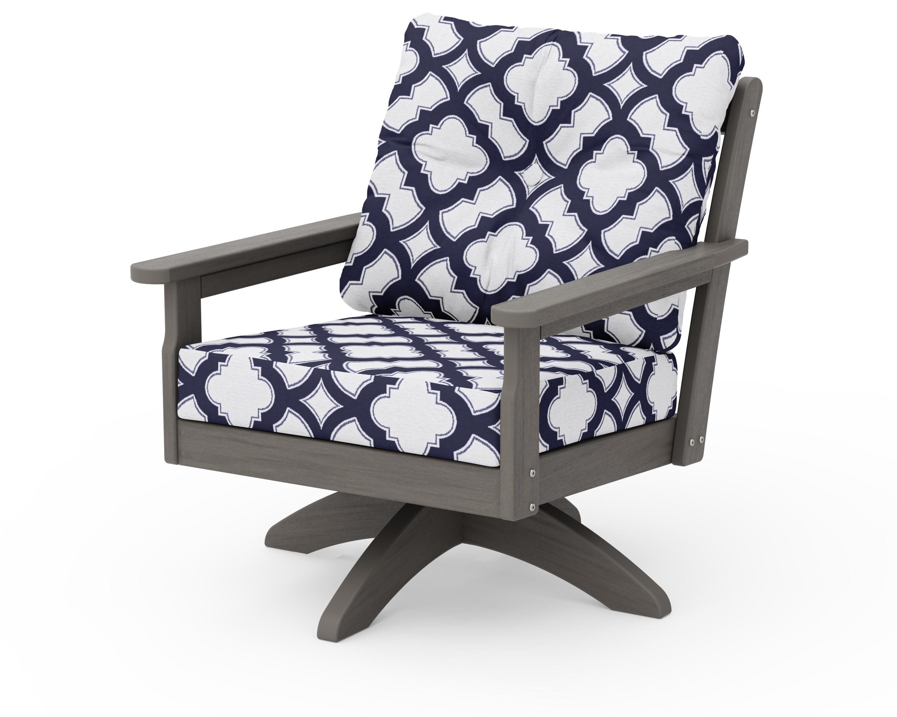 Vineyard Deep Seating Swivel Chair in Driftwood / Trellis Navy