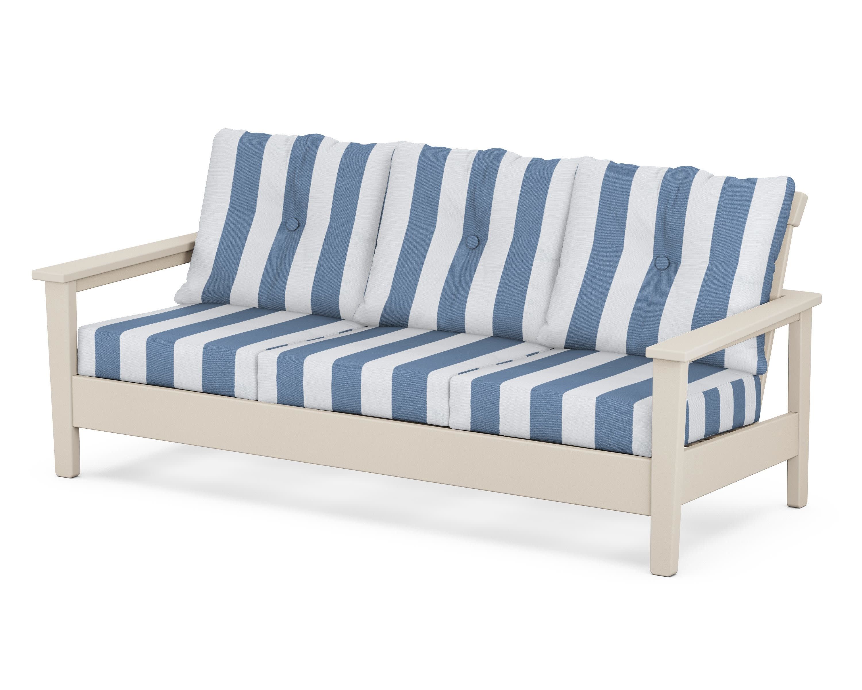 Prescott Deep Seating Sofa in Sand / Cabana Stripe Sky Blue