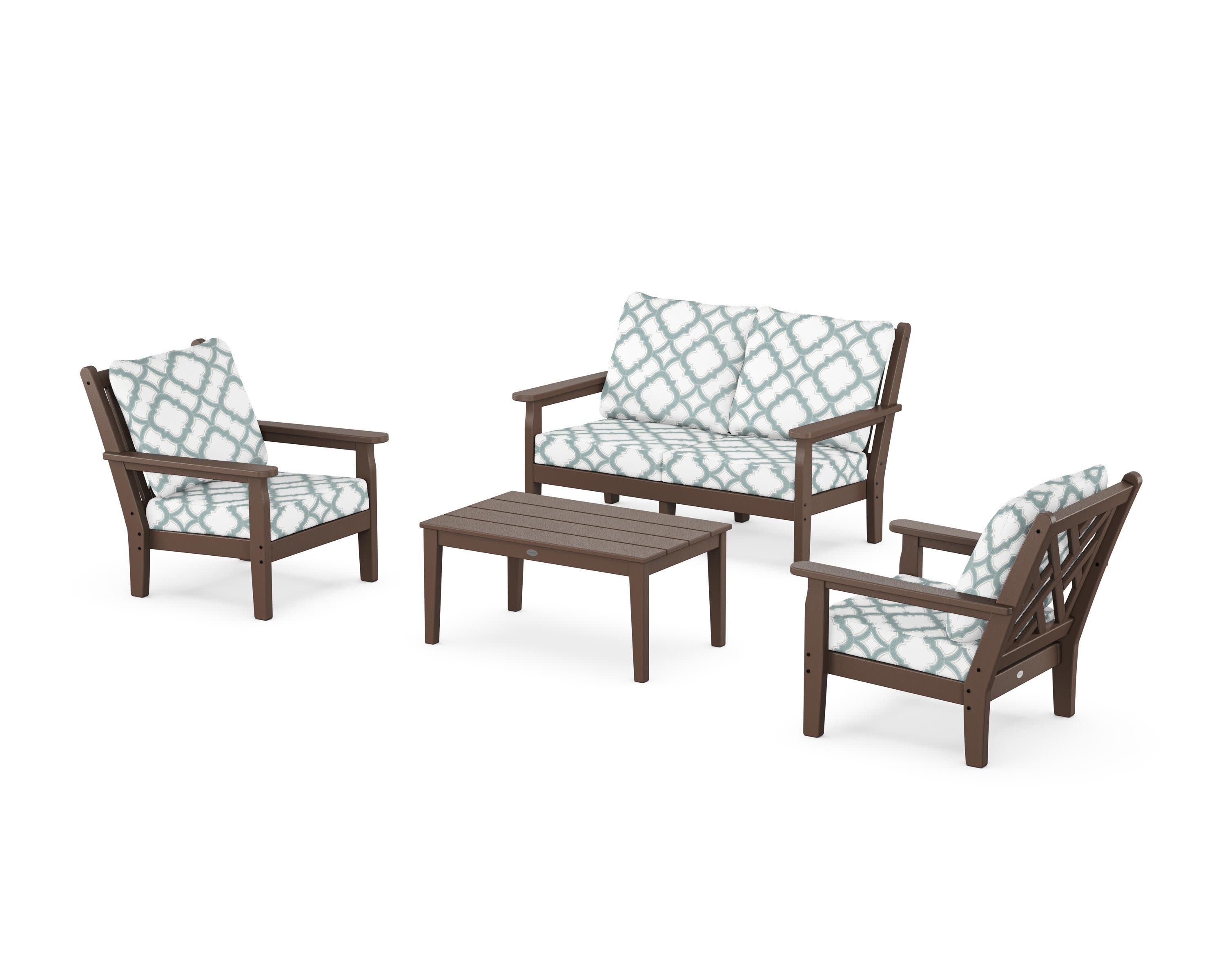 Chippendale 4-Piece Deep Seating Set with Loveseat in Mahogany / Trellis Glacier Spa