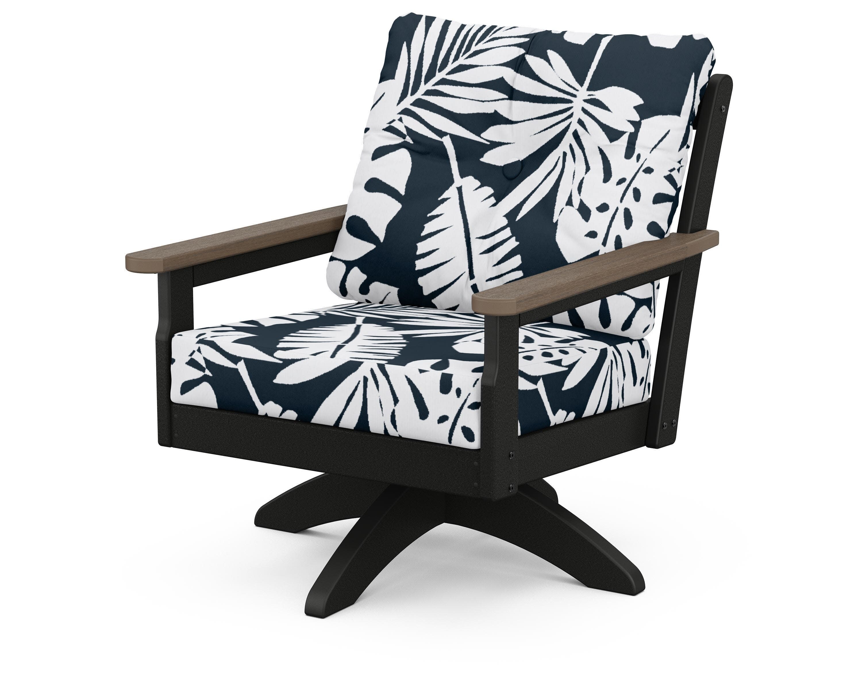 Vineyard Deep Seating Swivel Chair in Black / Kona / Leaf Marine Indigo