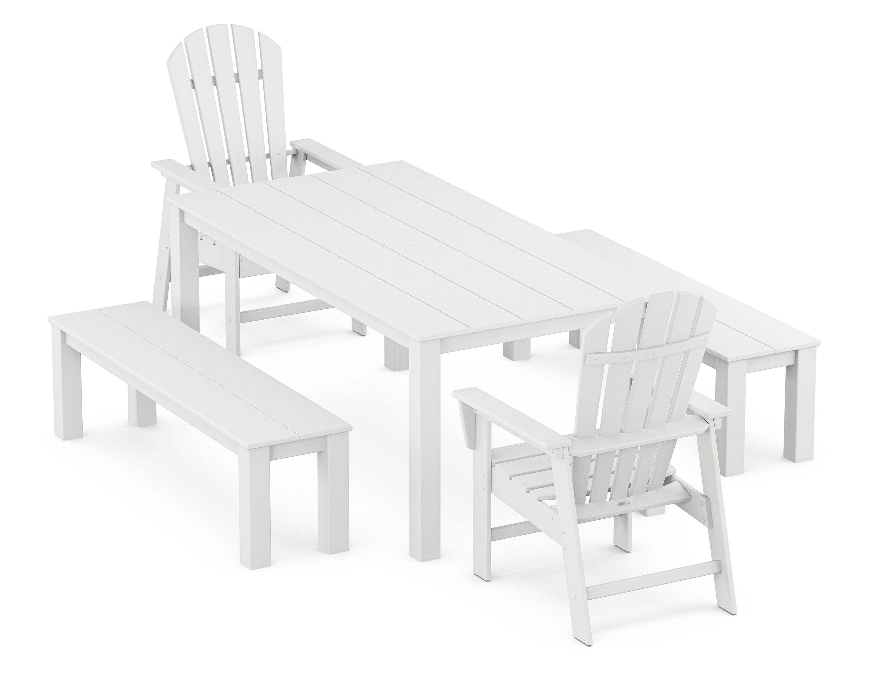 South Beach 5-Piece Parsons Dining Set with Benches in White