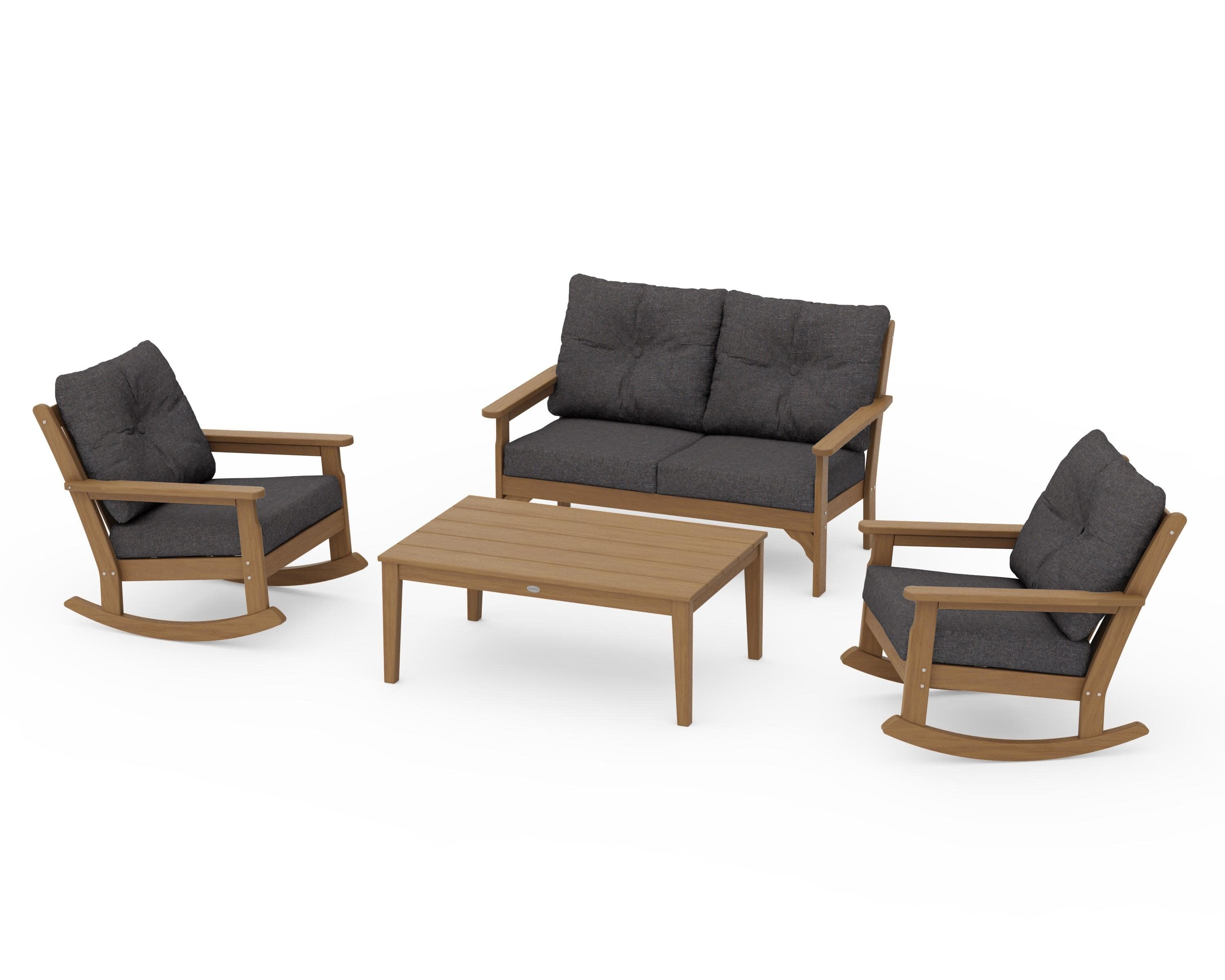 Vineyard 4-Piece Deep Seating Rocking Chair Set in Natural / Ash Charcoal