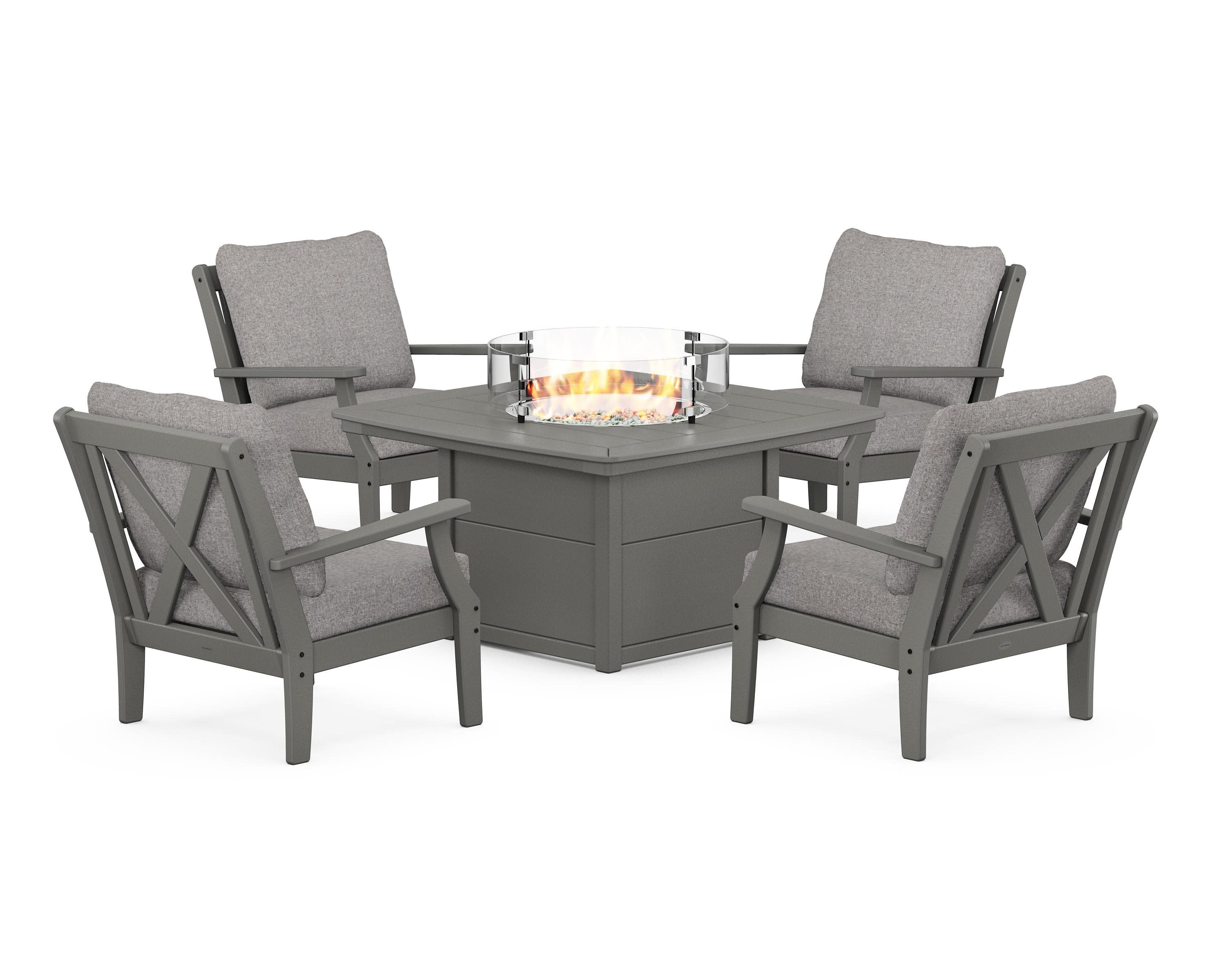Braxton 5-Piece Deep Seating Conversation Set with Fire Pit Table in Slate Grey / Grey Mist