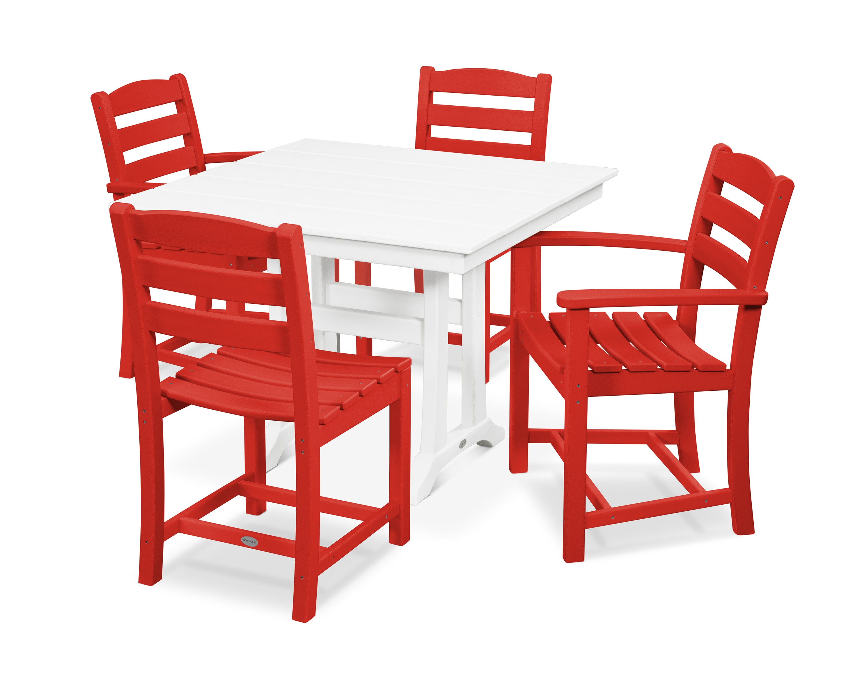 La Casa Caf 5-Piece Farmhouse Dining Set with Trestle Legs in Sunset Red / White