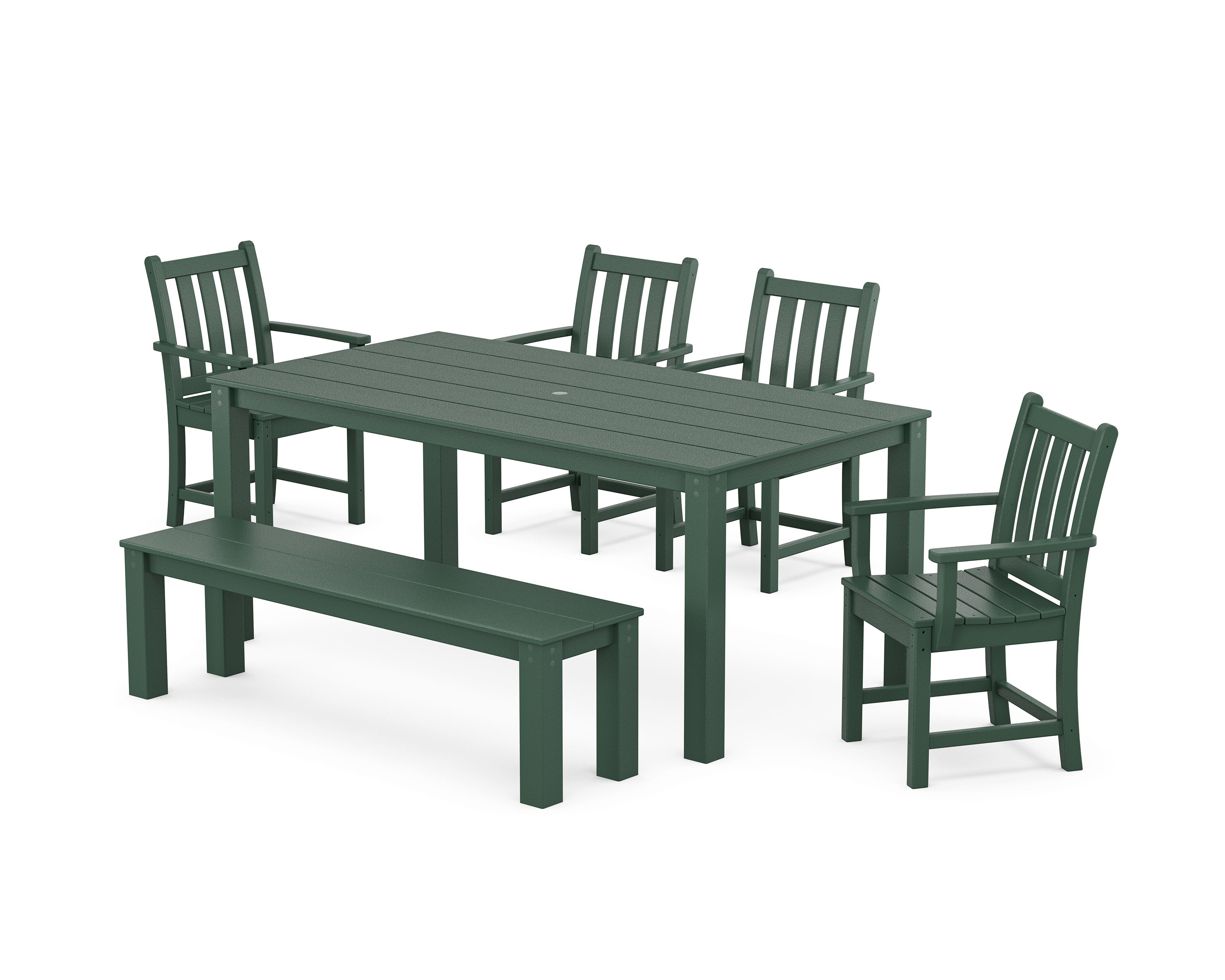 Traditional Garden 6-Piece Parsons Dining Set with Bench in Green