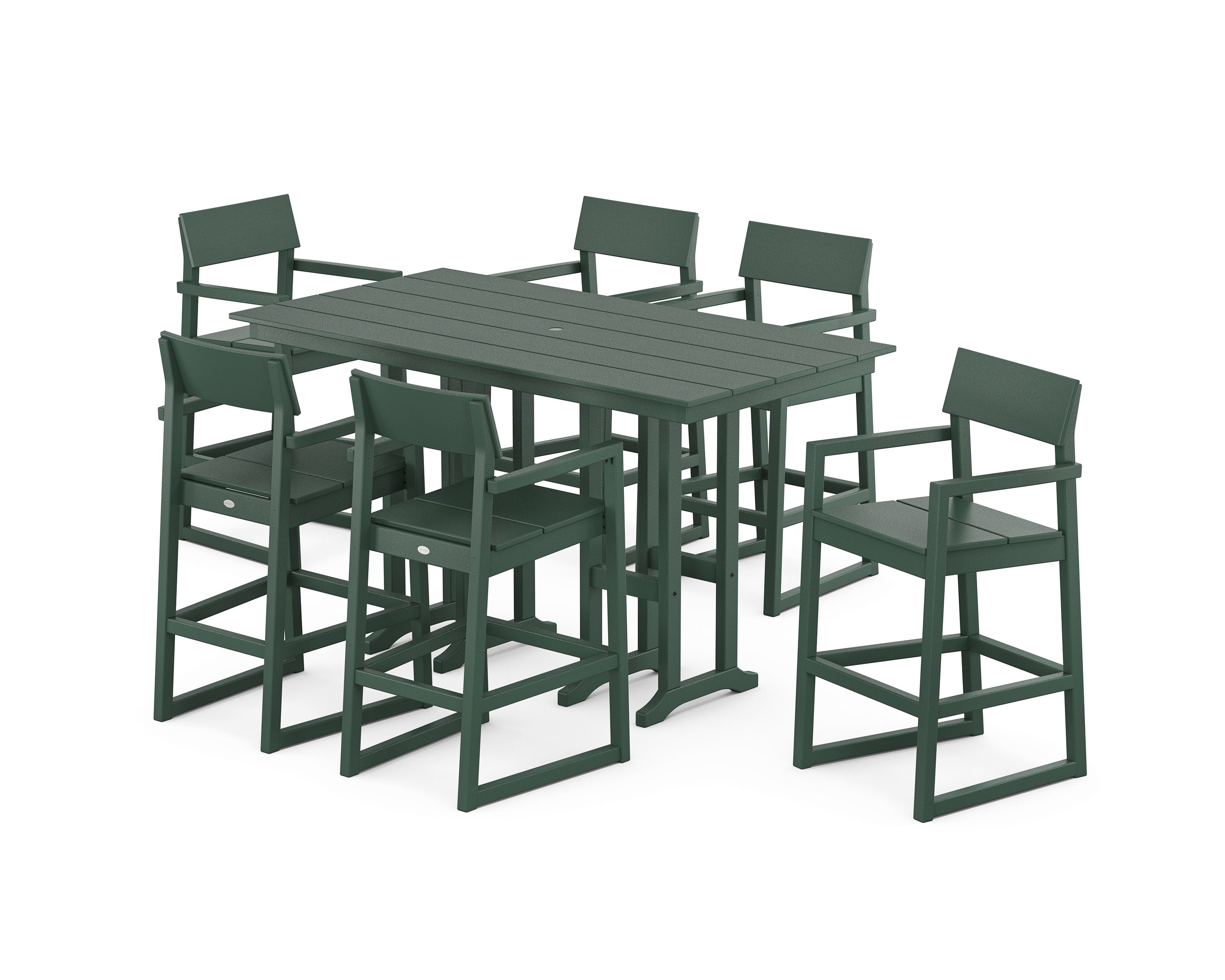 EDGE Arm Chair 7-Piece Farmhouse Bar Set in Green