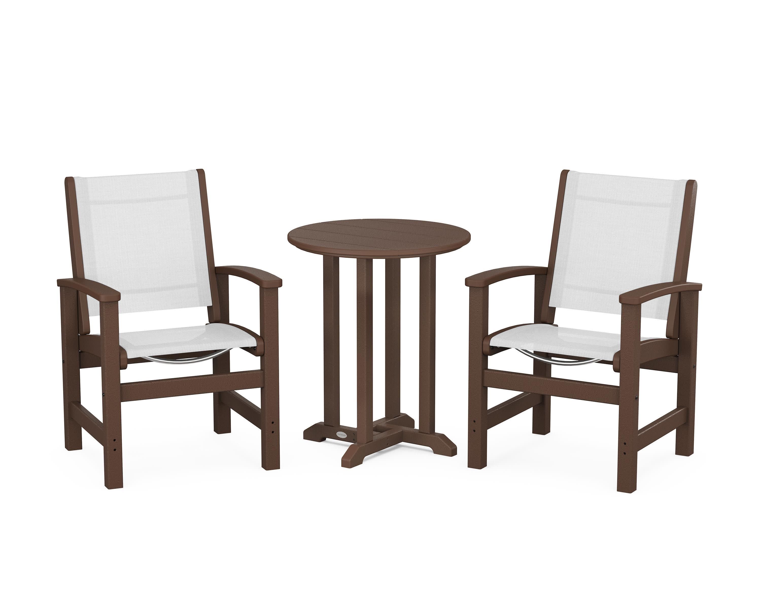 Coastal 3-Piece Round Bistro Dining Set in Mahogany / White Sling
