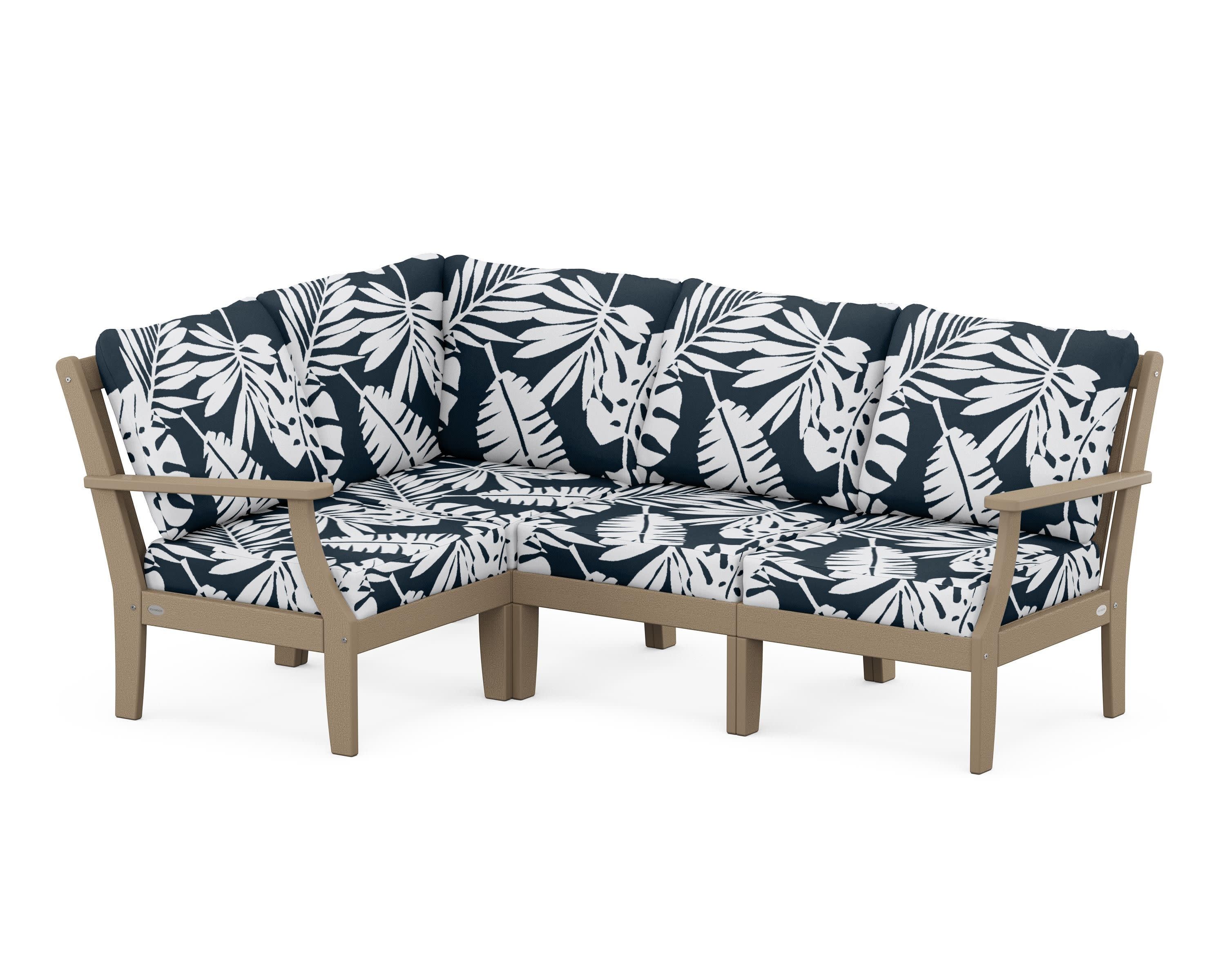 Braxton Modular 4-Piece Deep Seating Set in Vintage Sahara / Leaf Marine Indigo