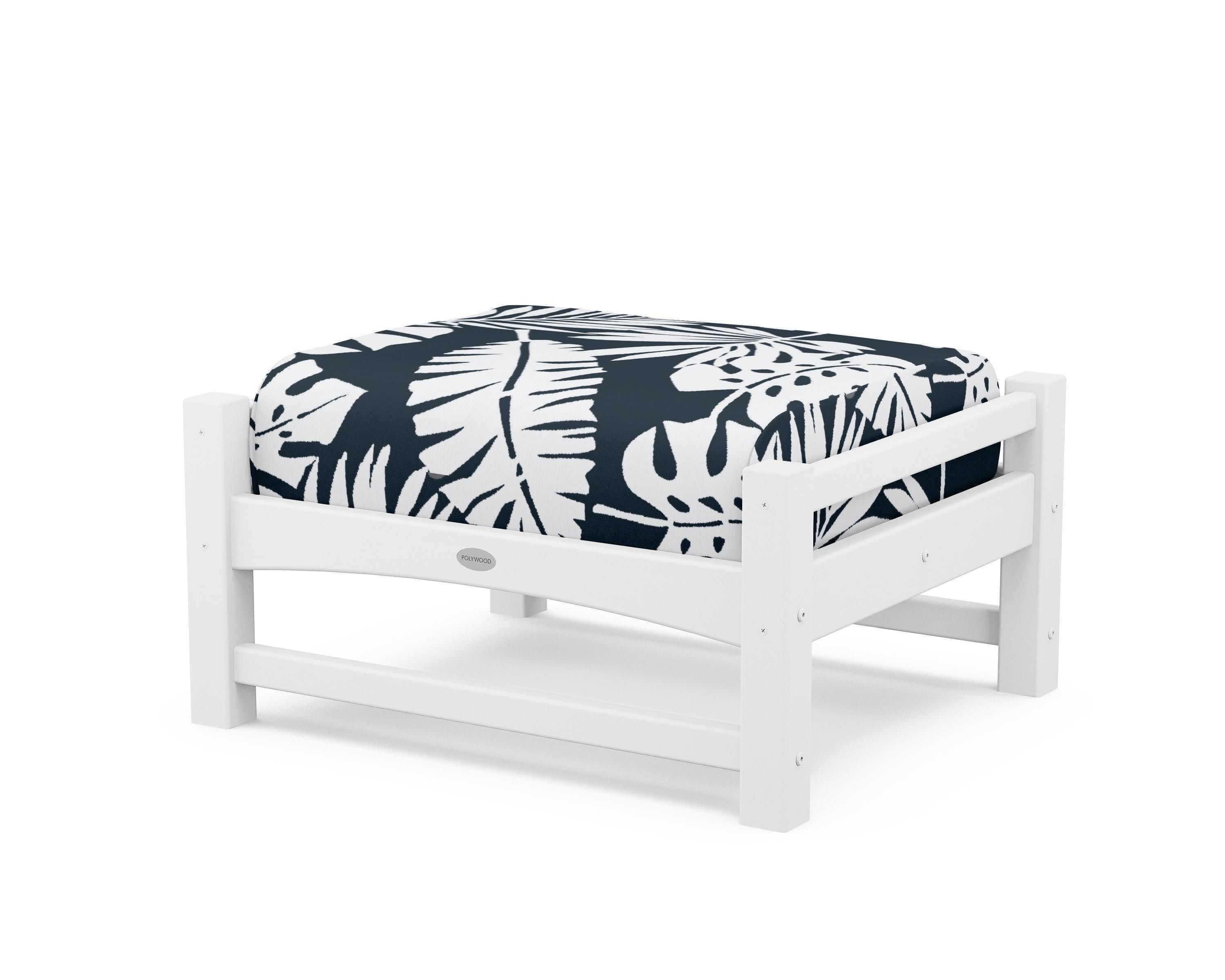 Club Ottoman in White / Leaf Marine Indigo
