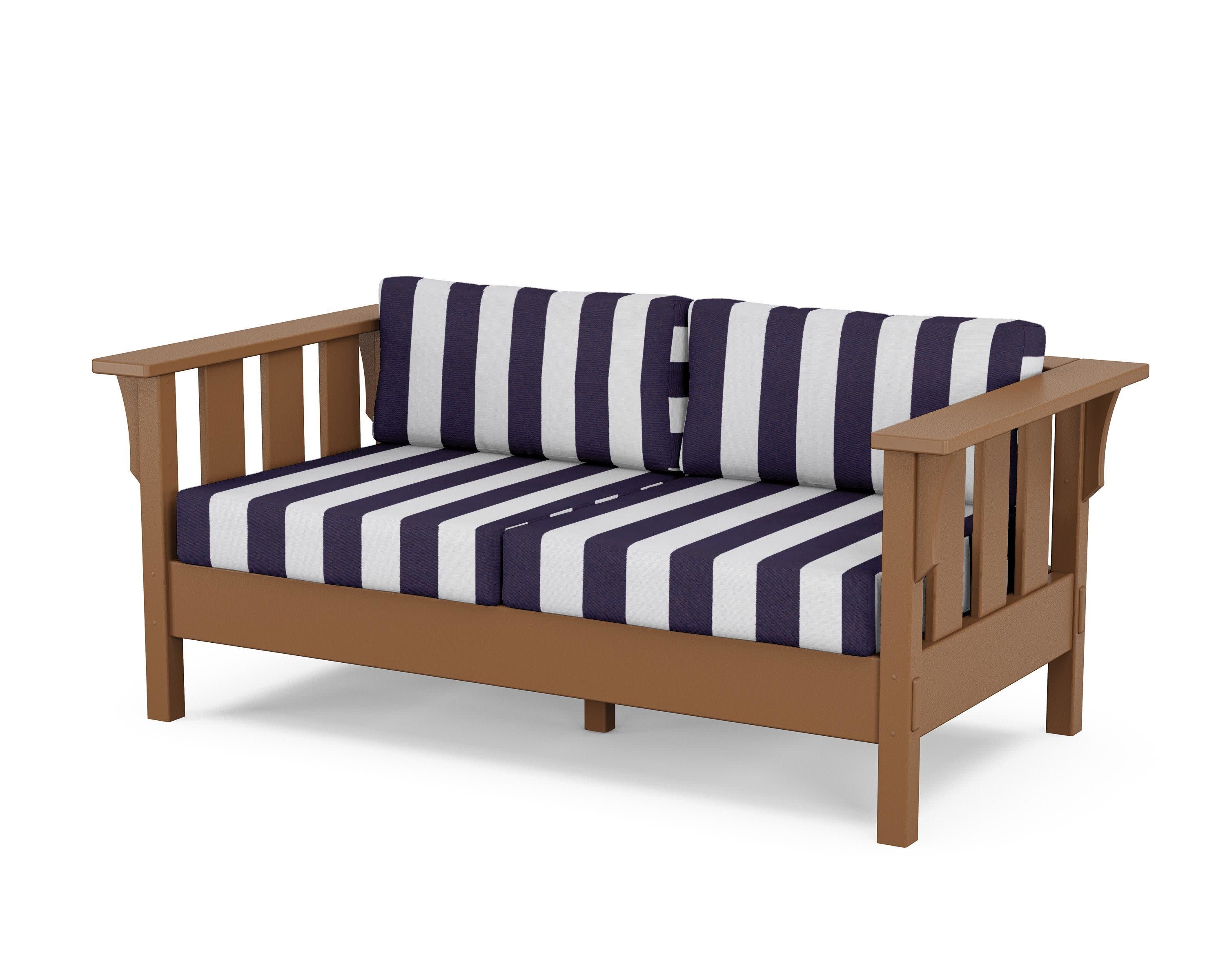 Acadia Deep Seating Loveseat in Teak / Cabana Stripe Navy