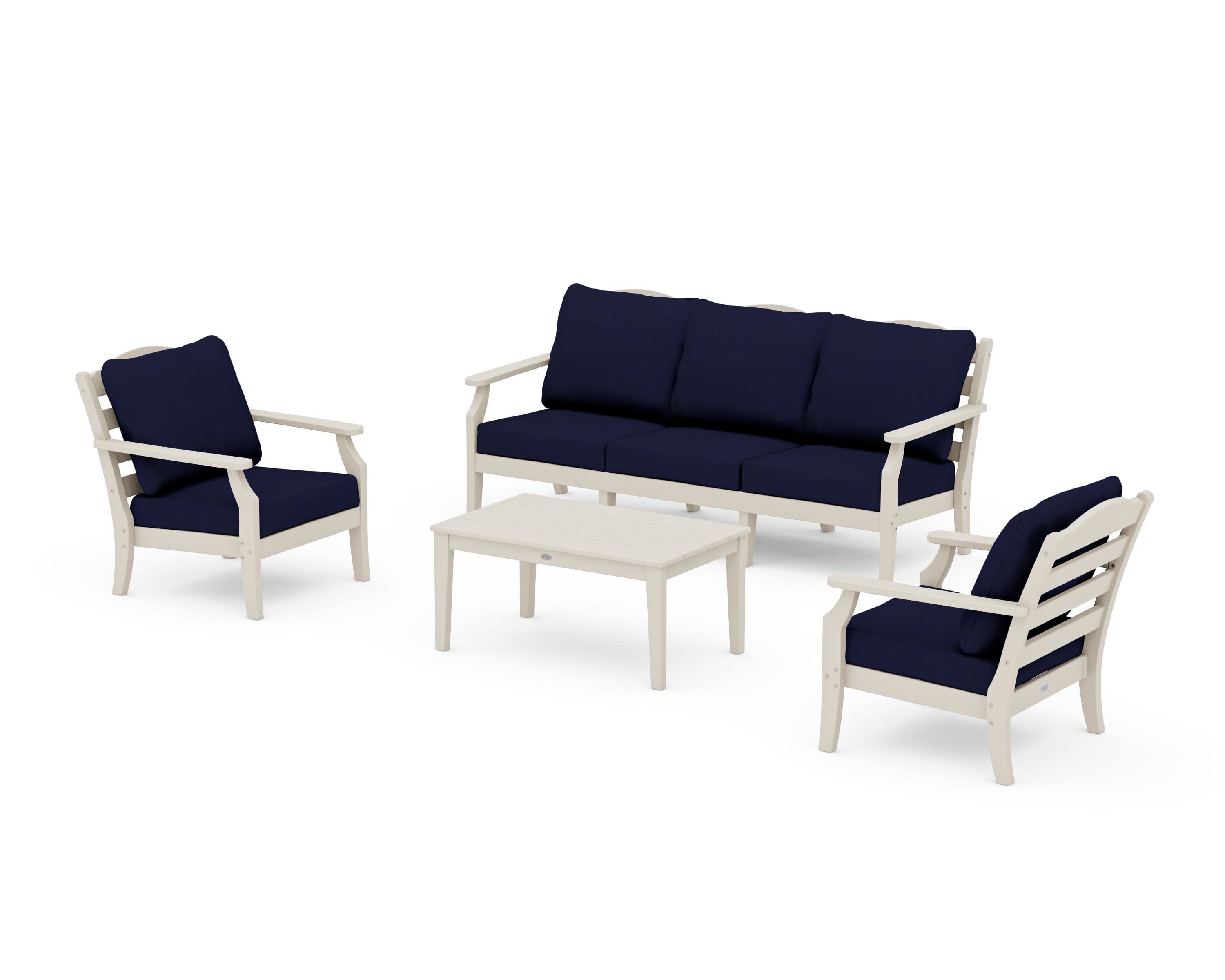 Savannah 4-Piece Deep Seating Set with Sofa in Sand / Navy