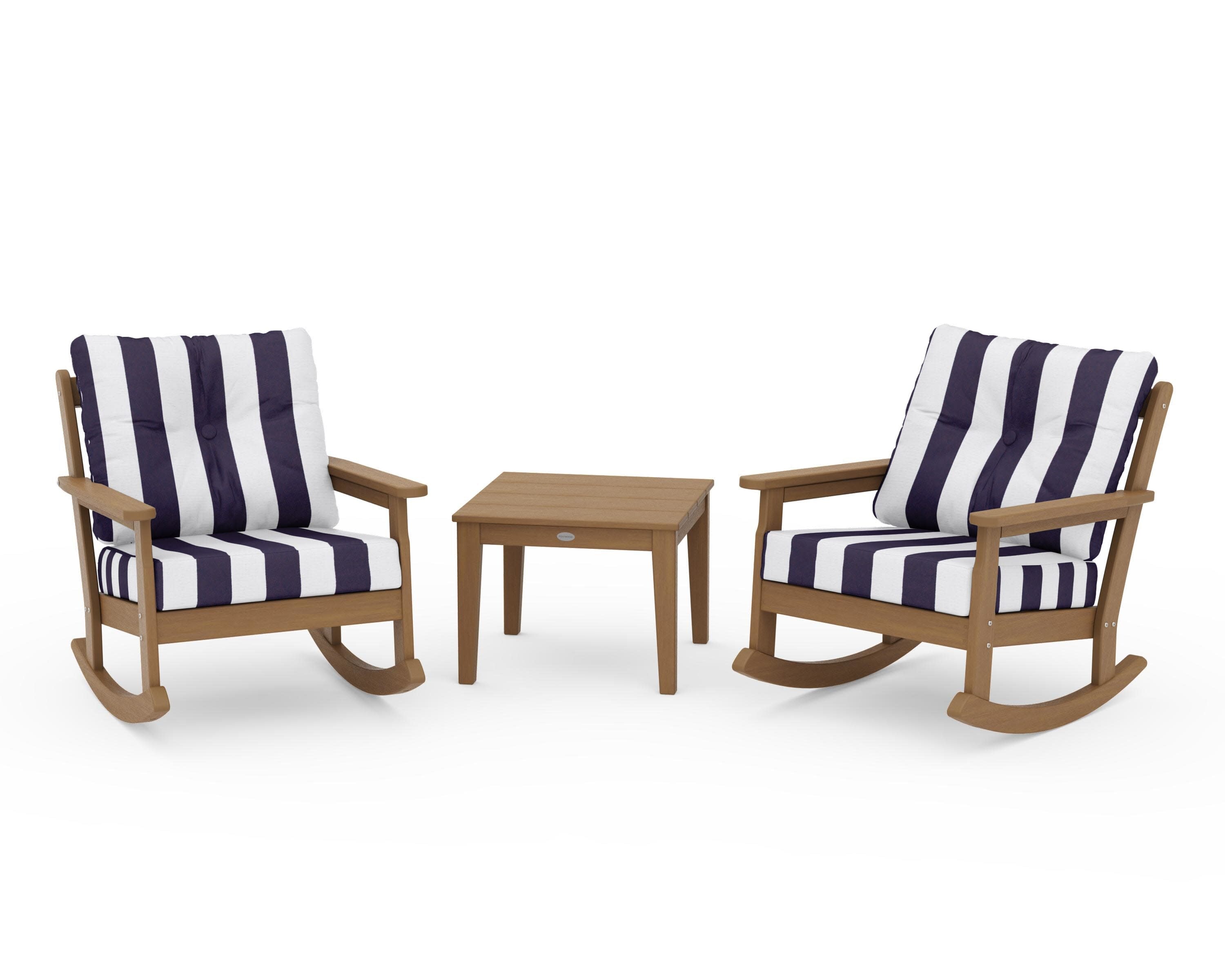 Vineyard 3-Piece Deep Seating Rocker Set in Natural / Cabana Stripe Navy