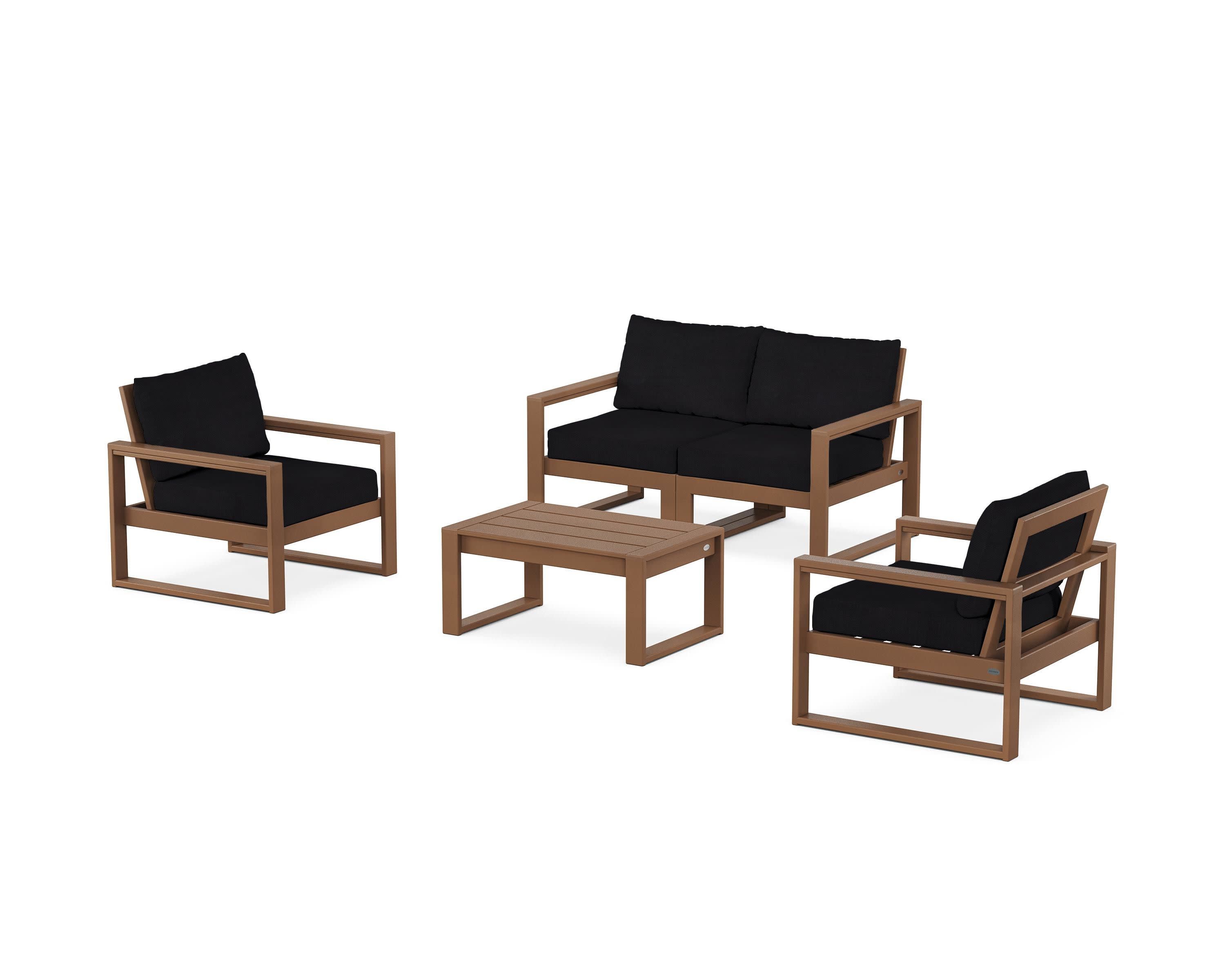 EDGE Sectional 4-Piece Deep Seating Set with Loveseat in Teak / Midnight Linen