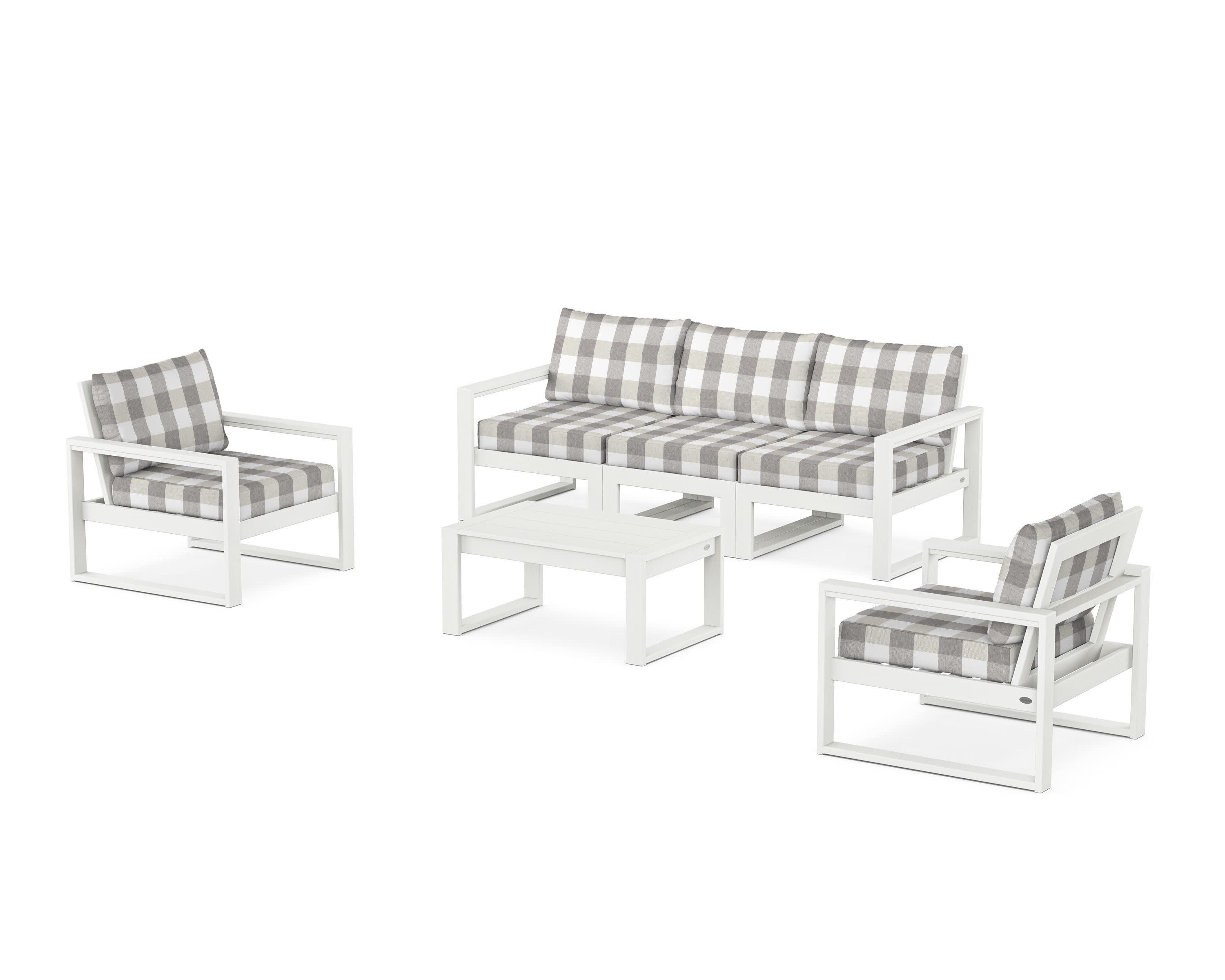 EDGE Sectional 4-Piece Deep Seating Set with Sofa in Vintage White / Buffalo Plaid Grey Mist