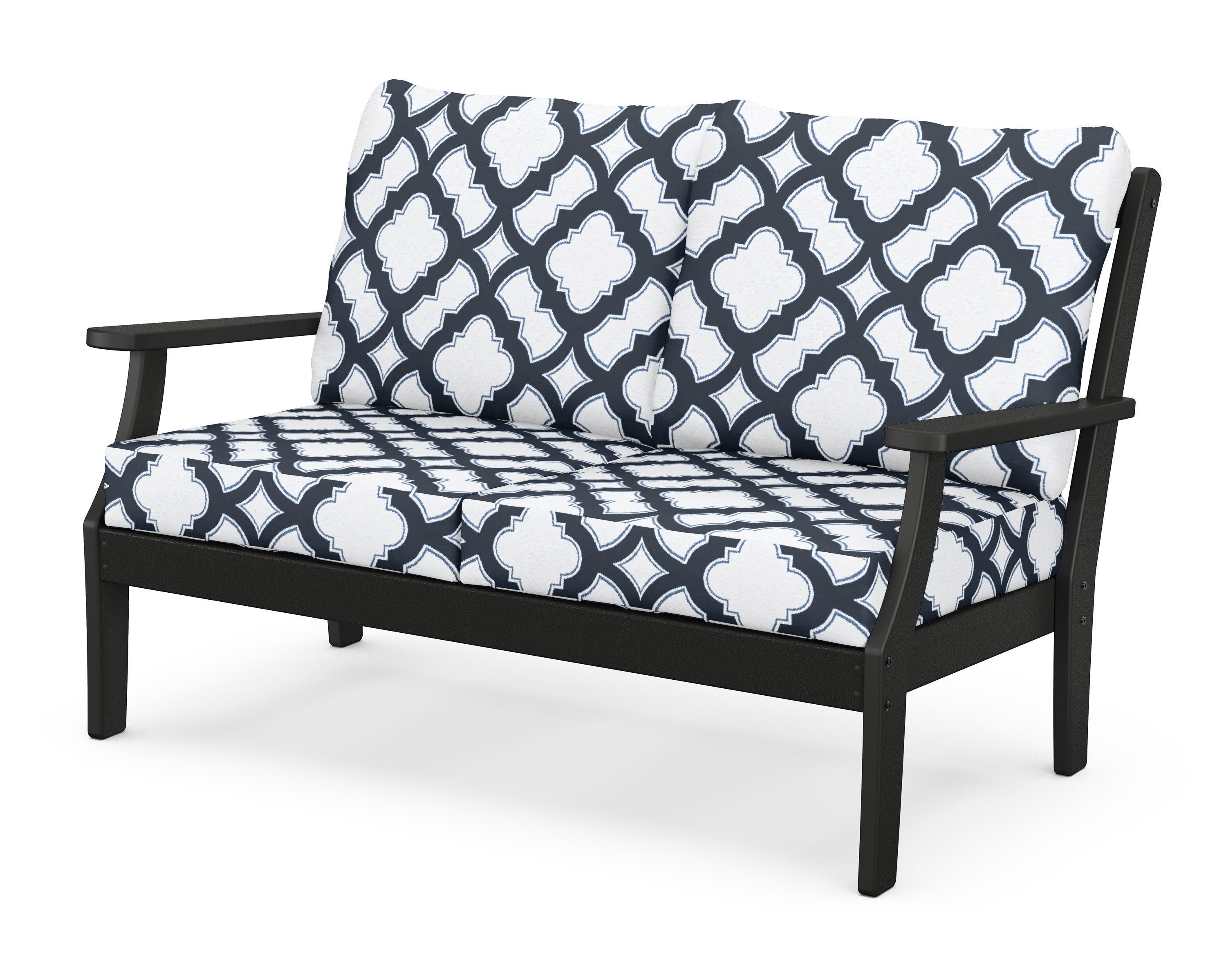 Braxton Deep Seating Loveseat in Black / Trellis Marine Indigo