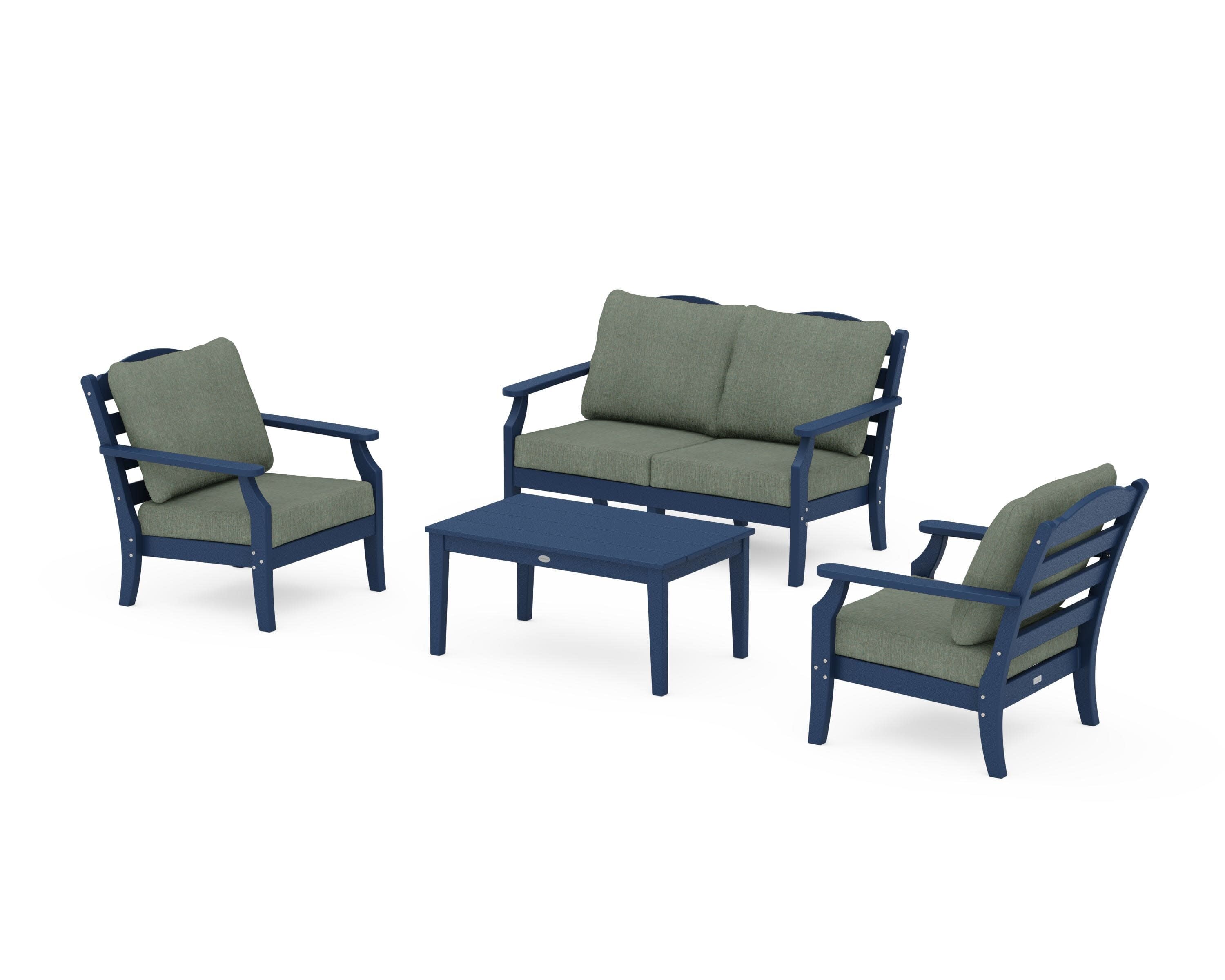 Savannah 4-Piece Deep Seating Set with Loveseat in Navy / Cast Sage