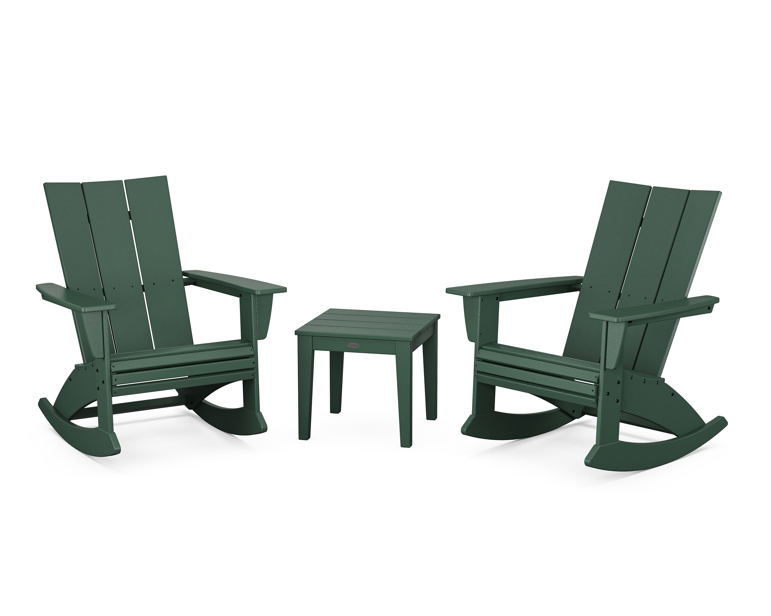Modern Curveback 3-Piece Adirondack Rocking Chair Set in Green