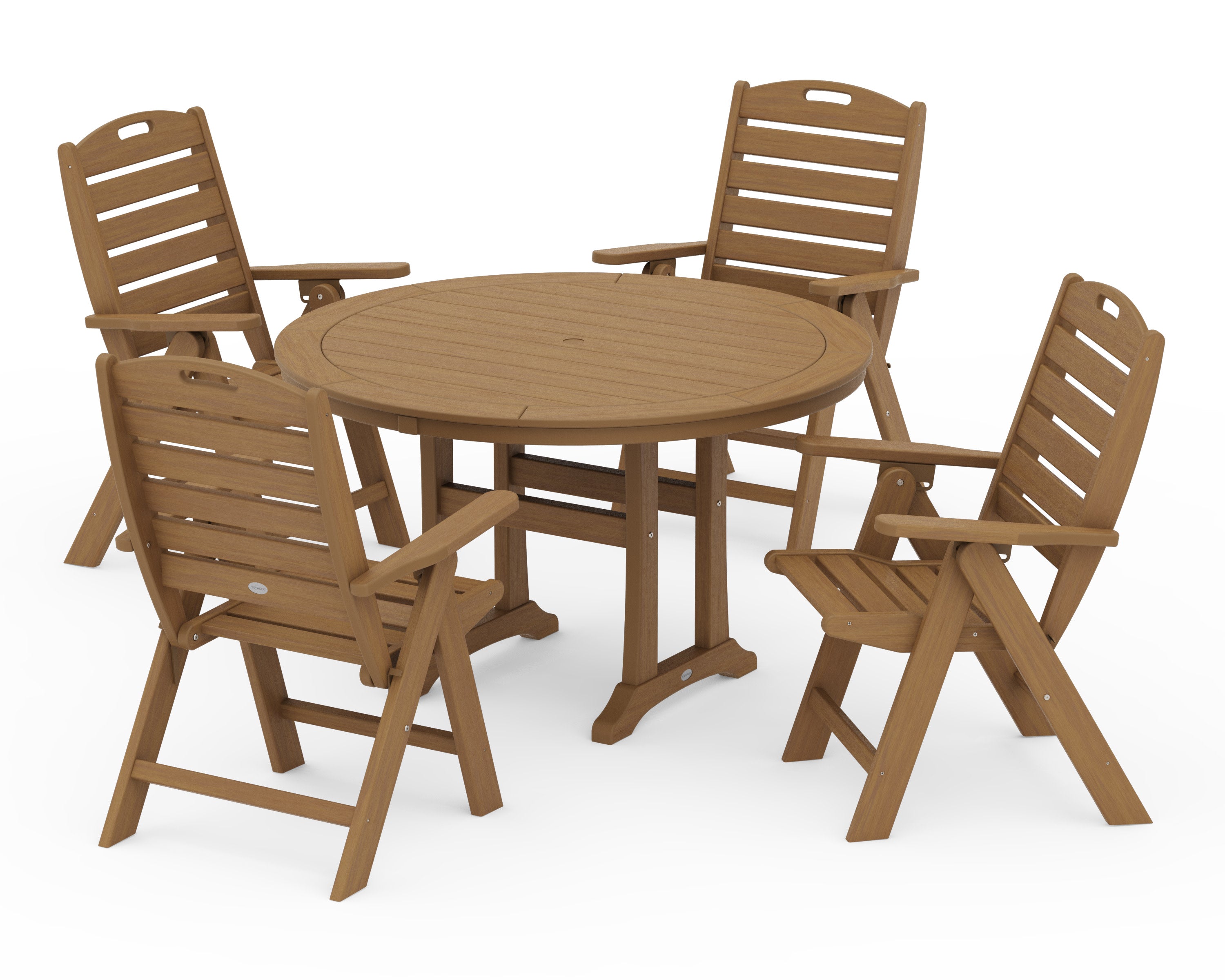 Nautical Highback Chair 5-Piece Round Dining Set with Trestle Legs in Natural