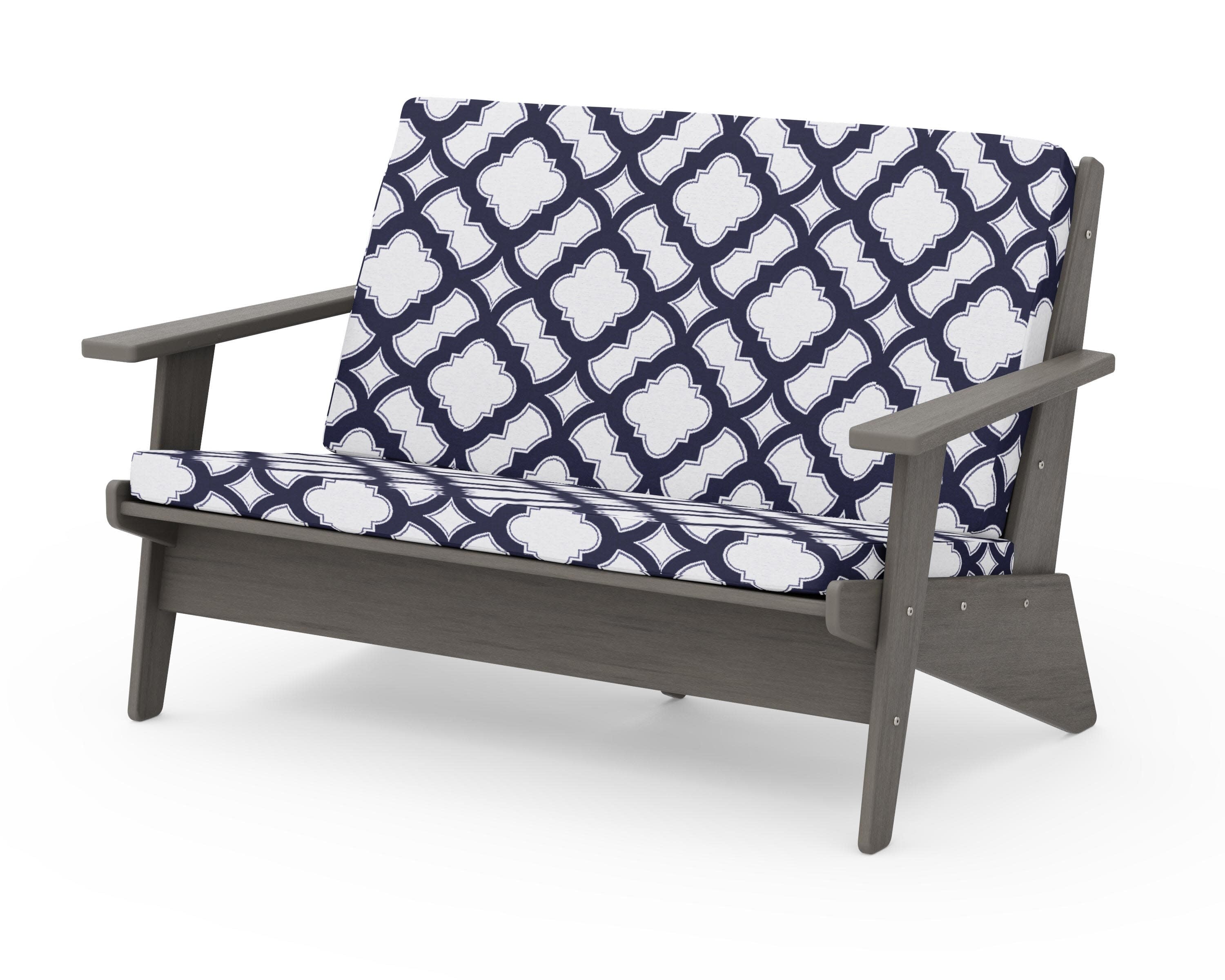 Riviera Modern Lounge Loveseat in Driftwood / Trellis Navy