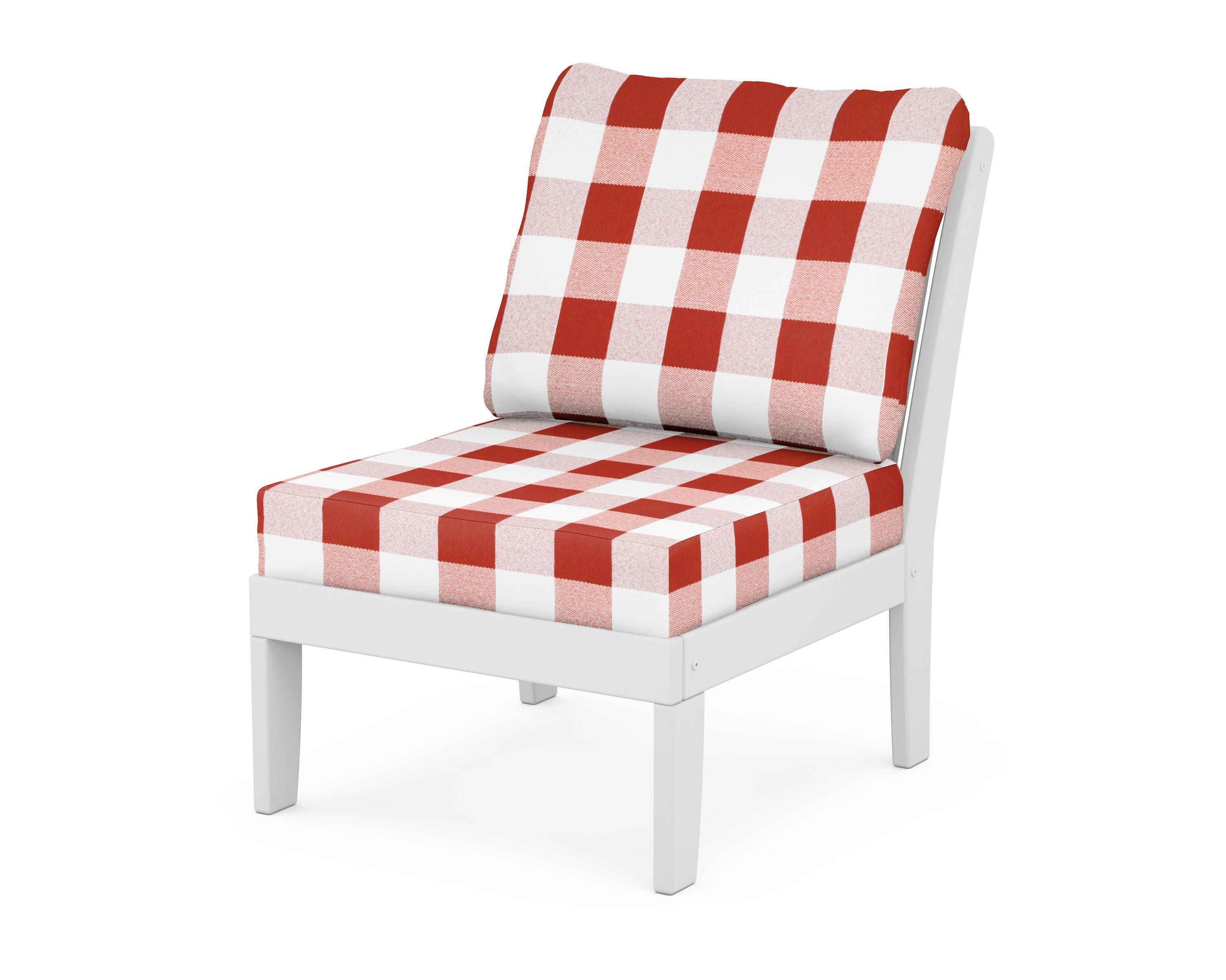 Braxton Modular Armless Chair in White / Buffalo Plaid Crimson