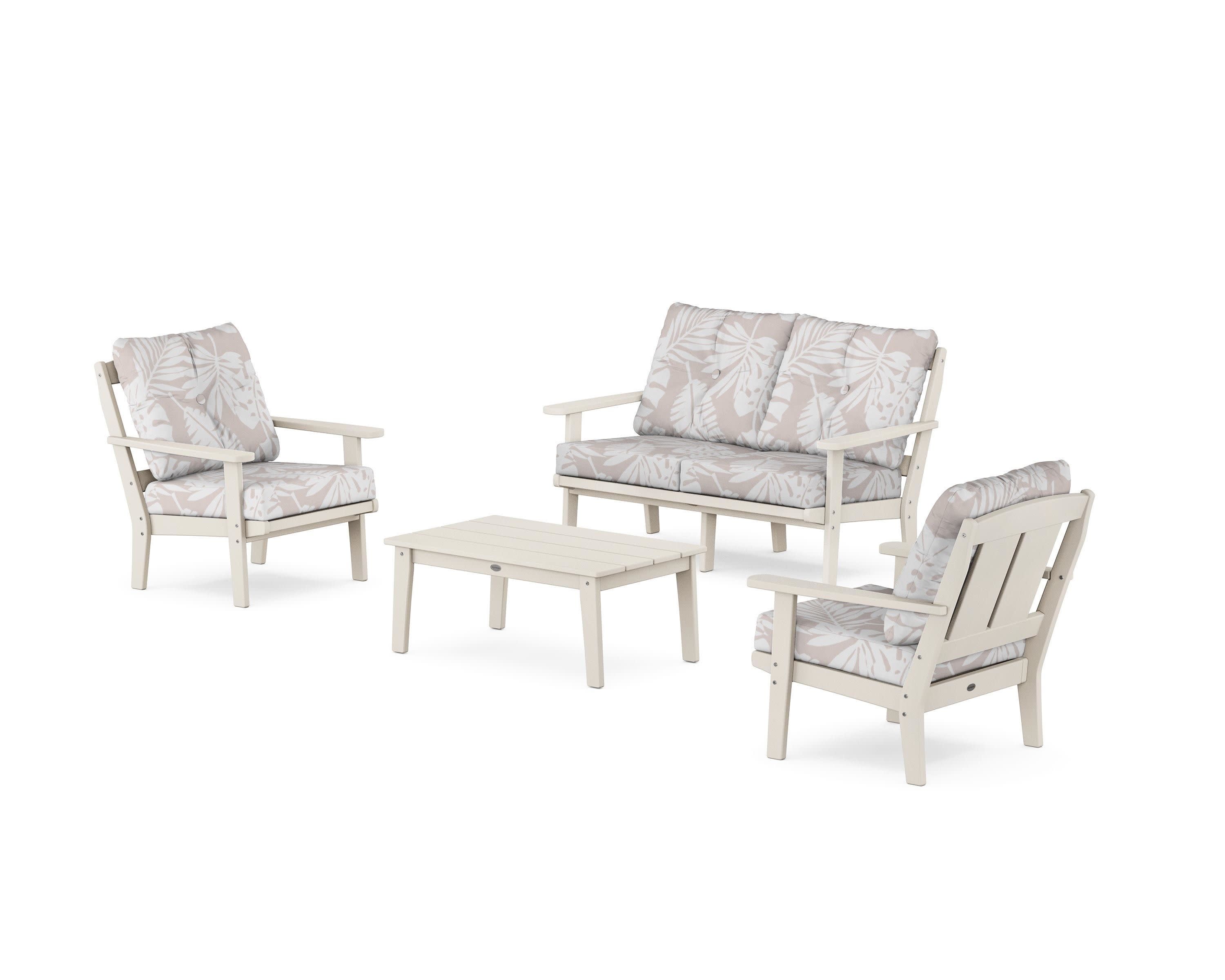 Mission 4-Piece Deep Seating Set with Loveseat in Sand / Leaf Dune Burlap