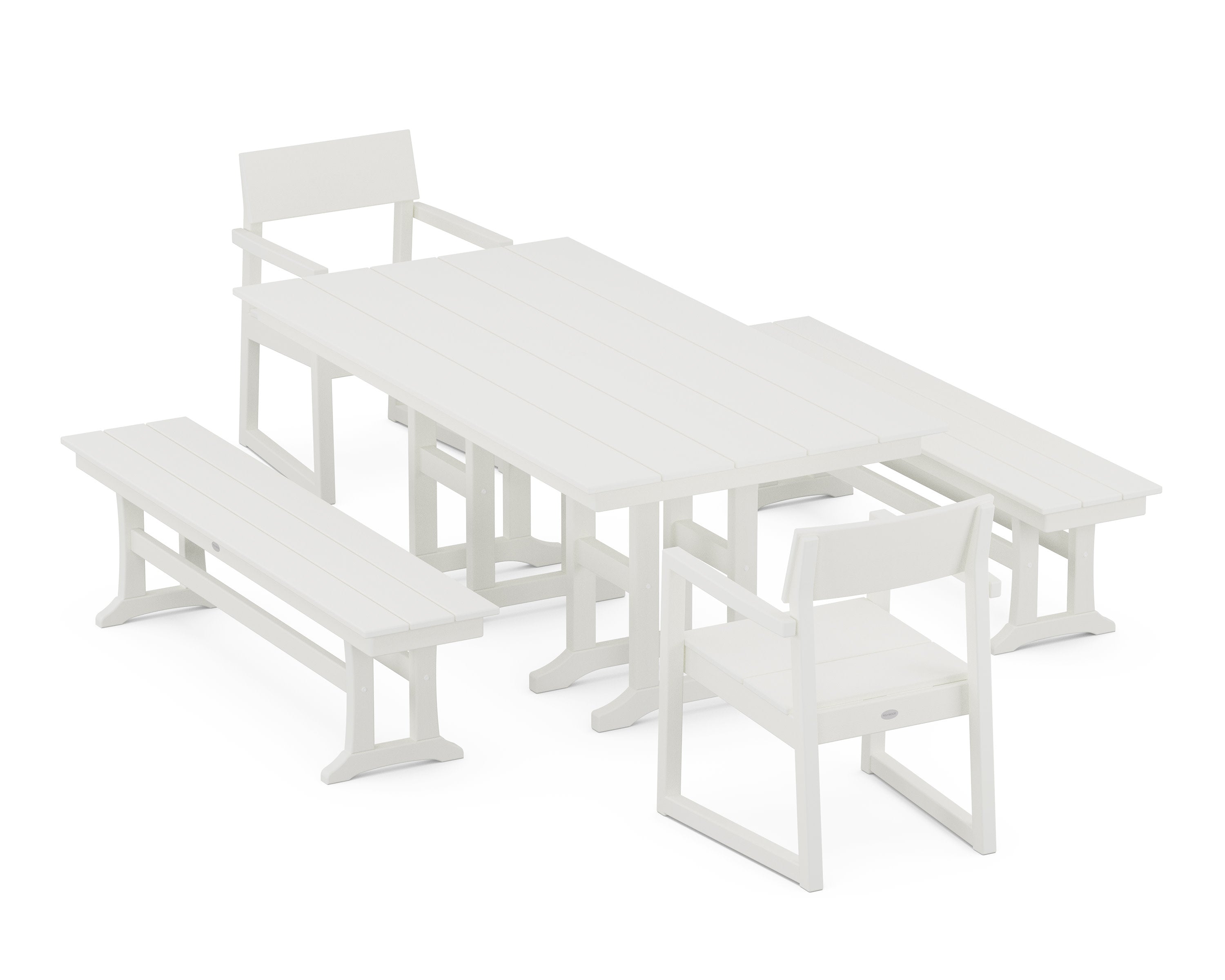 EDGE 5-Piece Farmhouse Dining Set with Benches in Vintage White
