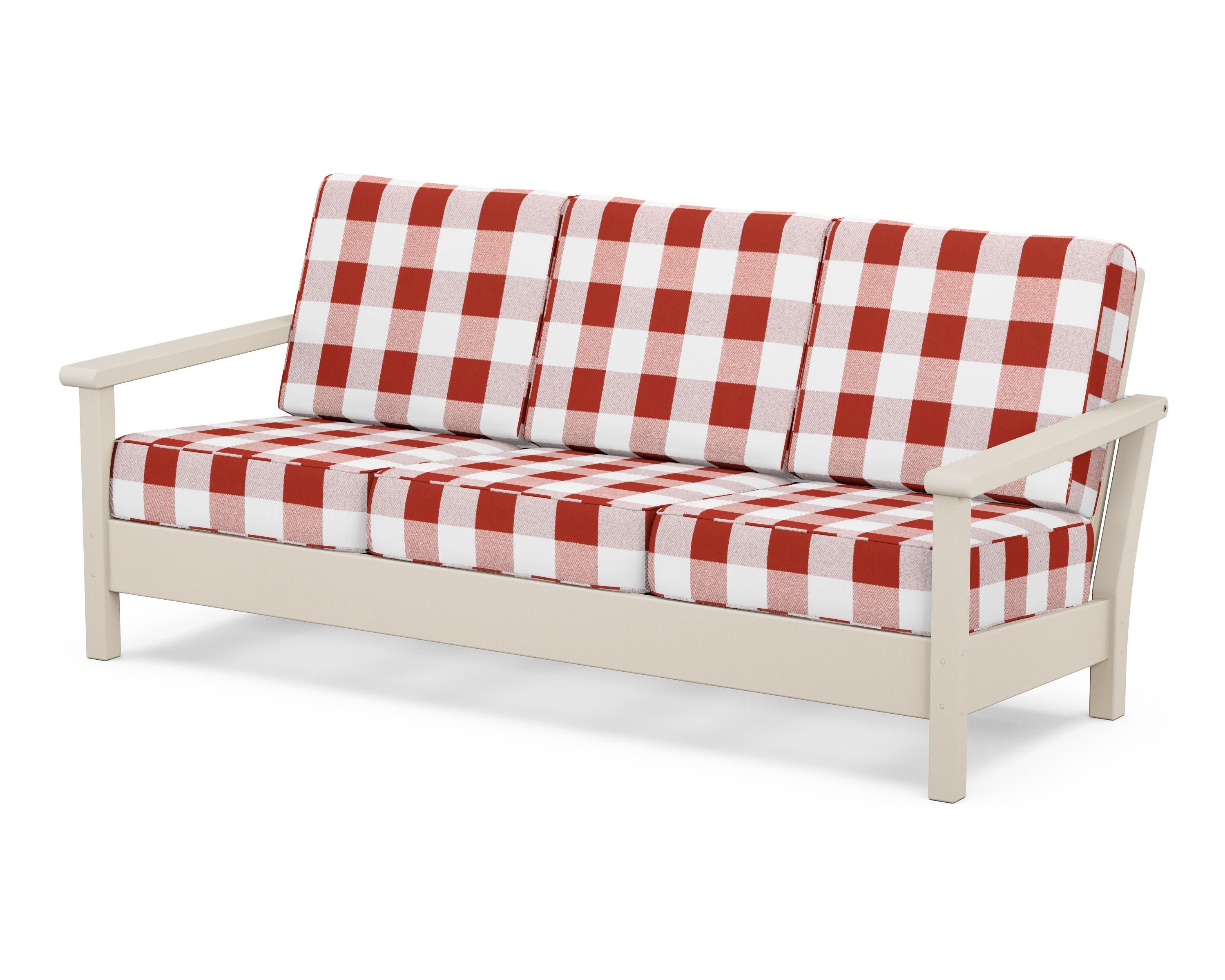 Harbour Deep Seating Sofa in Sand / Buffalo Plaid Crimson