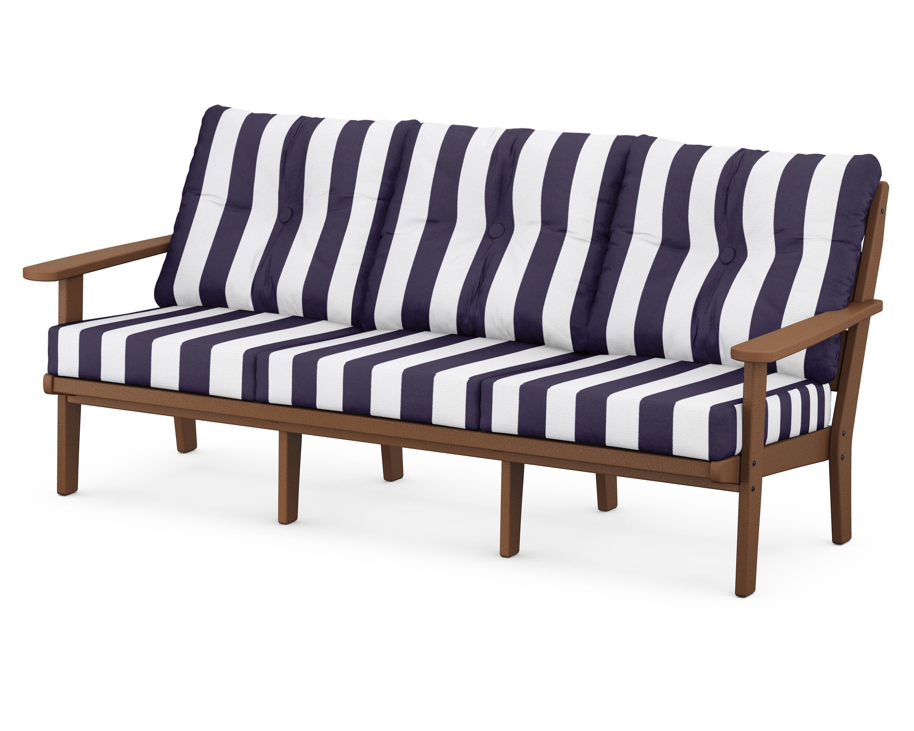 Lakeside Deep Seating Sofa in Teak / Cabana Stripe Navy