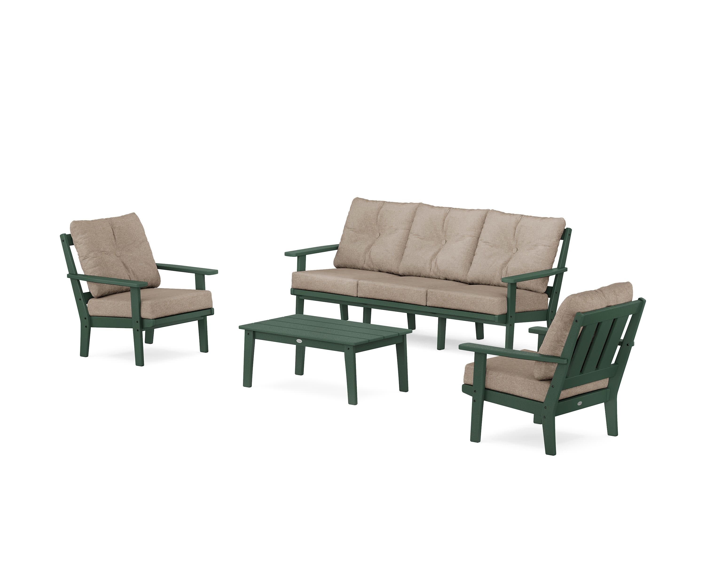 Oxford 4-Piece Deep Seating Set with Sofa in Green / Spiced Burlap